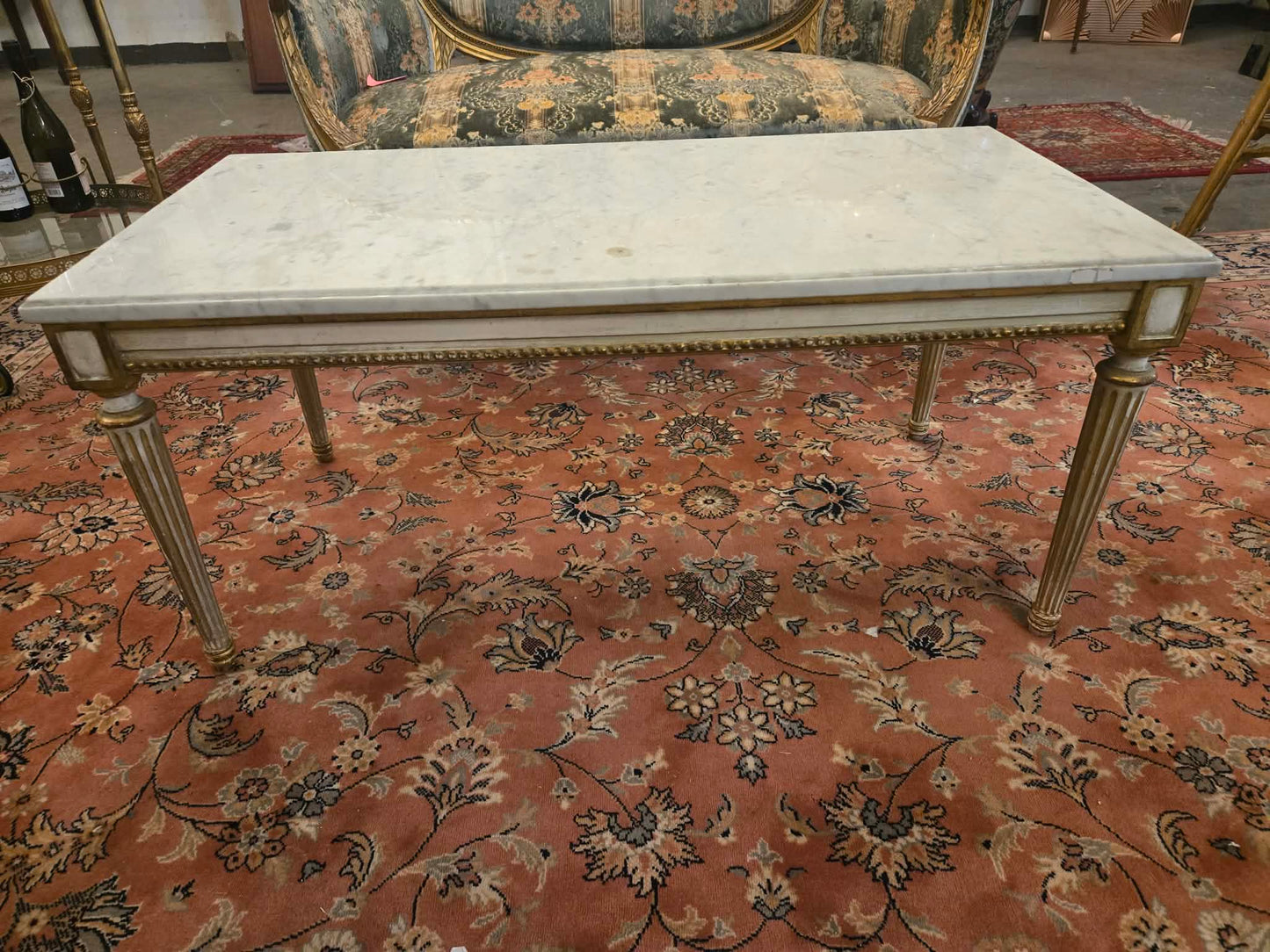 Early 1900s European Marble Top Coffee Table with Giltwood Base