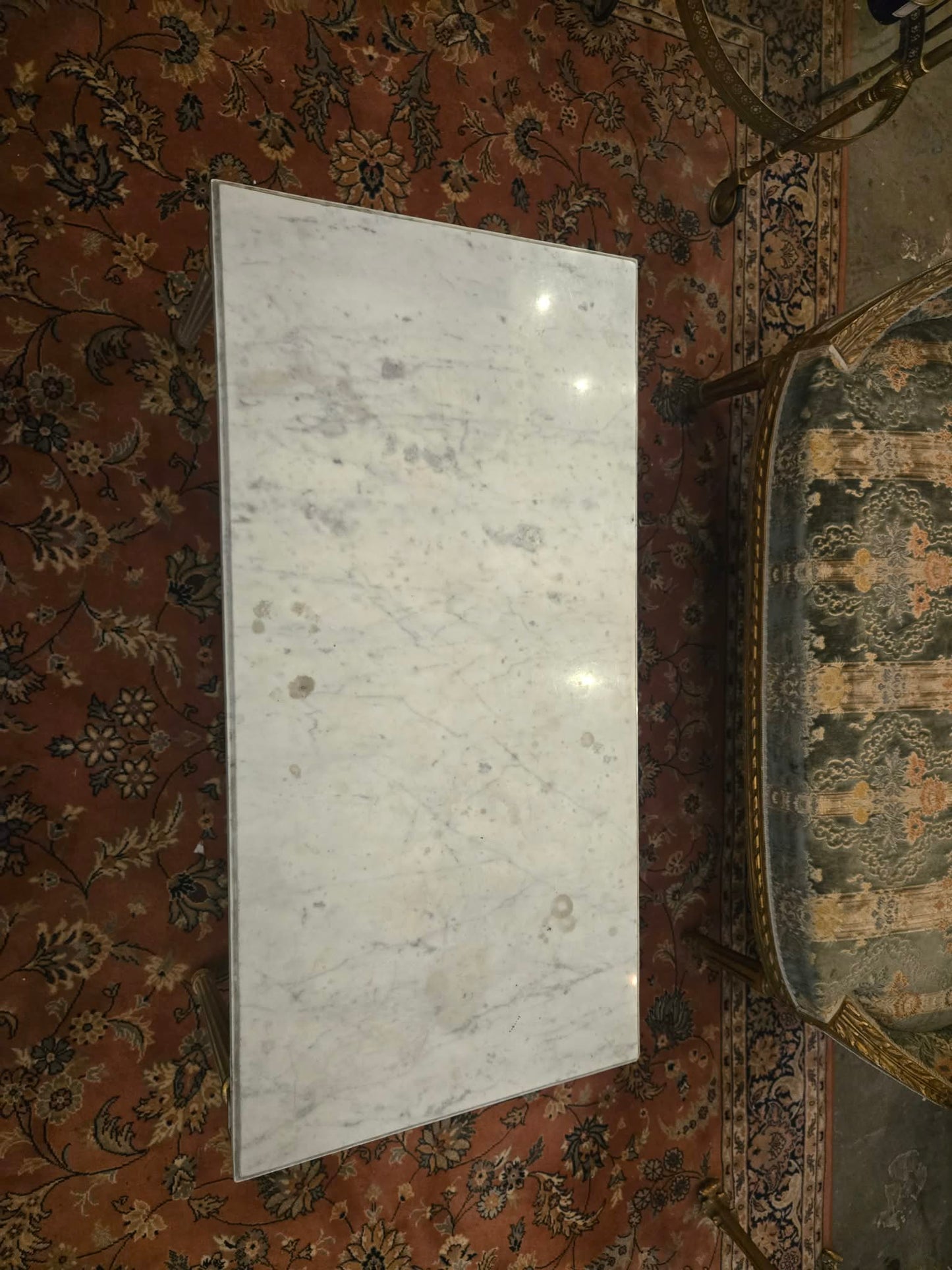 Early 1900s European Marble Top Coffee Table with Giltwood Base