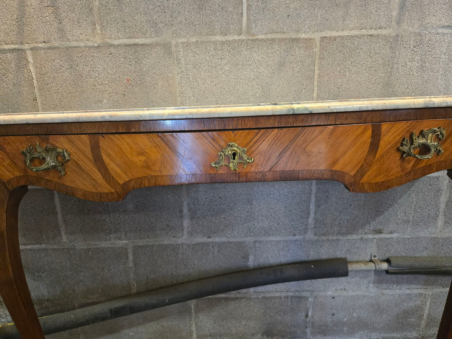 1920s European Marble-Top Serpentine Console Table