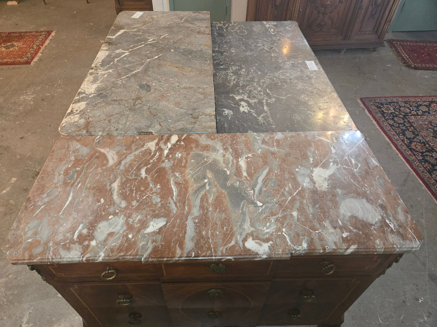 French Louis XVI–Style Marble-Top Commode/ Buffet with Ormolu, c.1920