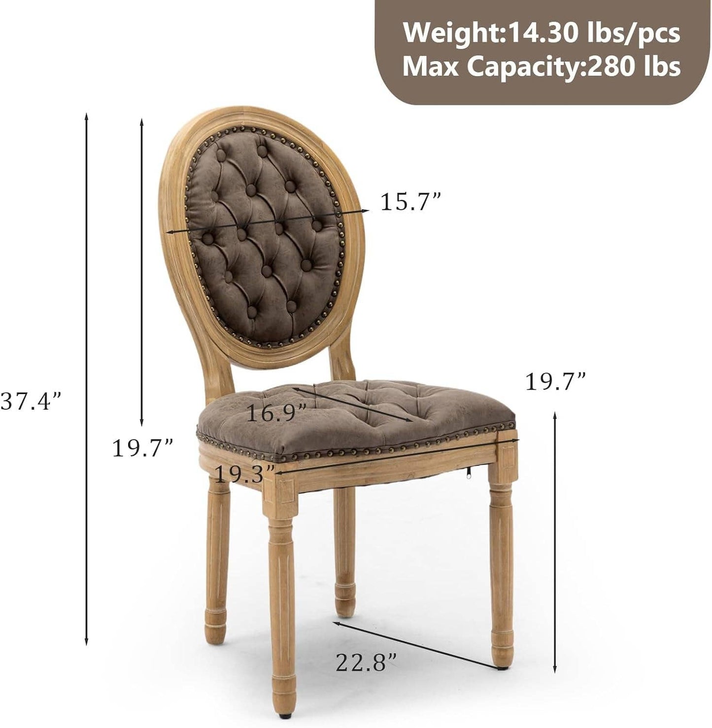 PU Leather Upholstered Dining Chairs Set of 6 French Country round Back Kitchen Side Chairs with Nailhead Trim and Wood Legs for Dining Room, Kitchen, Restaurant(Brown)