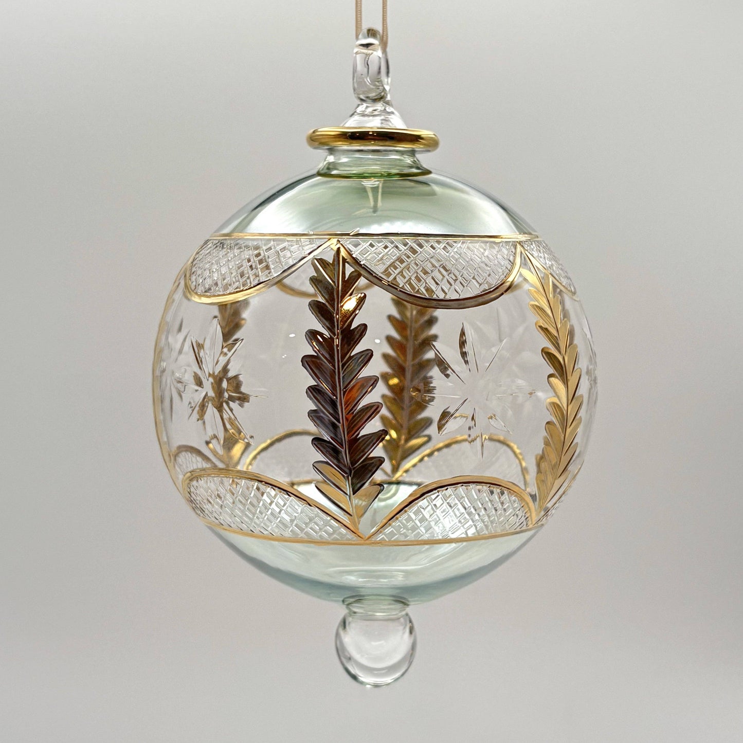 Blown Glass Ornament - Olive Branch Green
