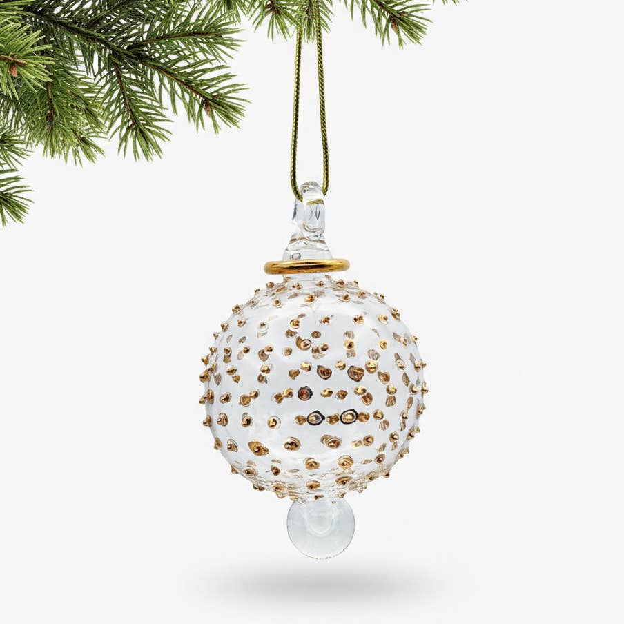Blown Glass Ornament - Gold Dots
