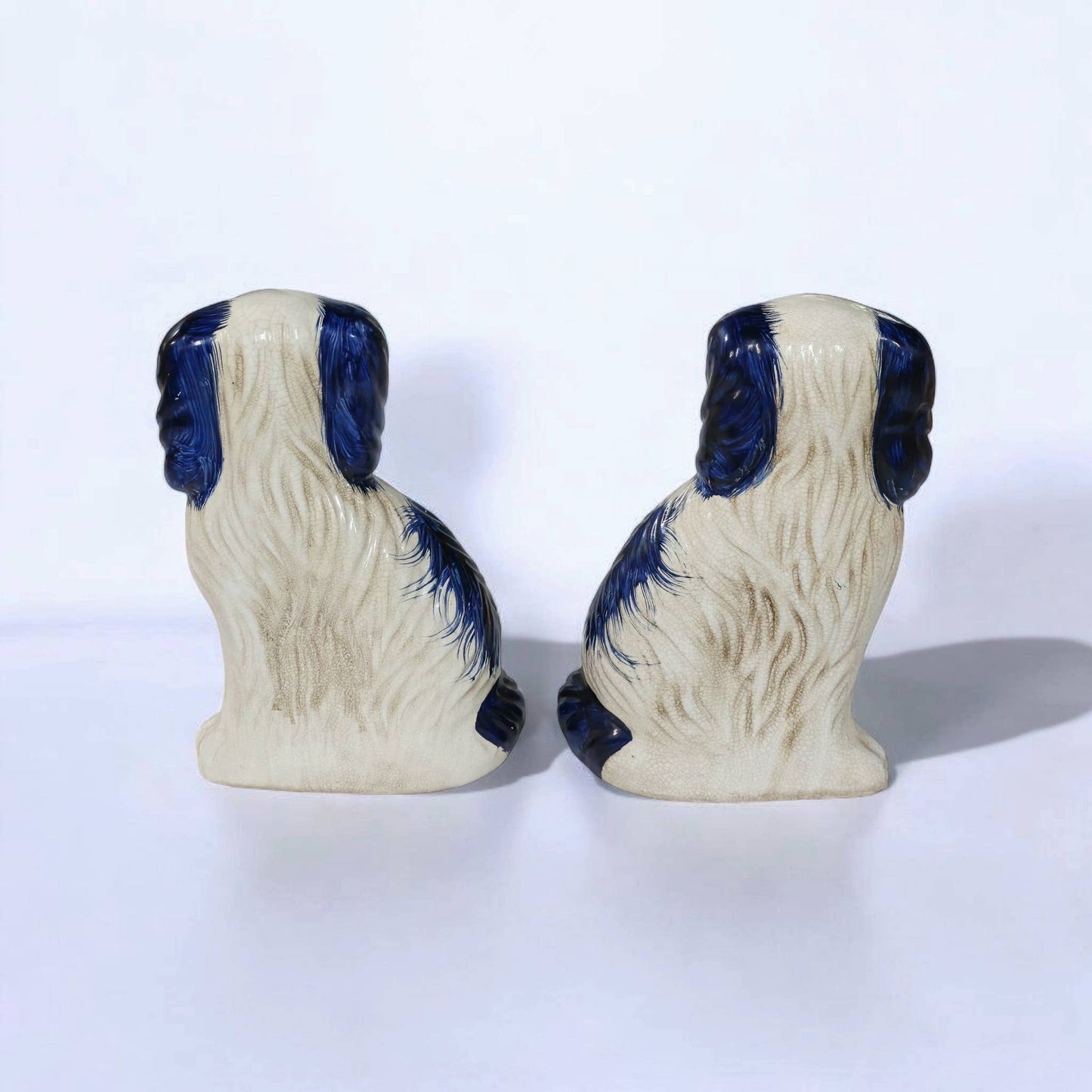 Blue and White Ceramic Staffordshire Dog Pair