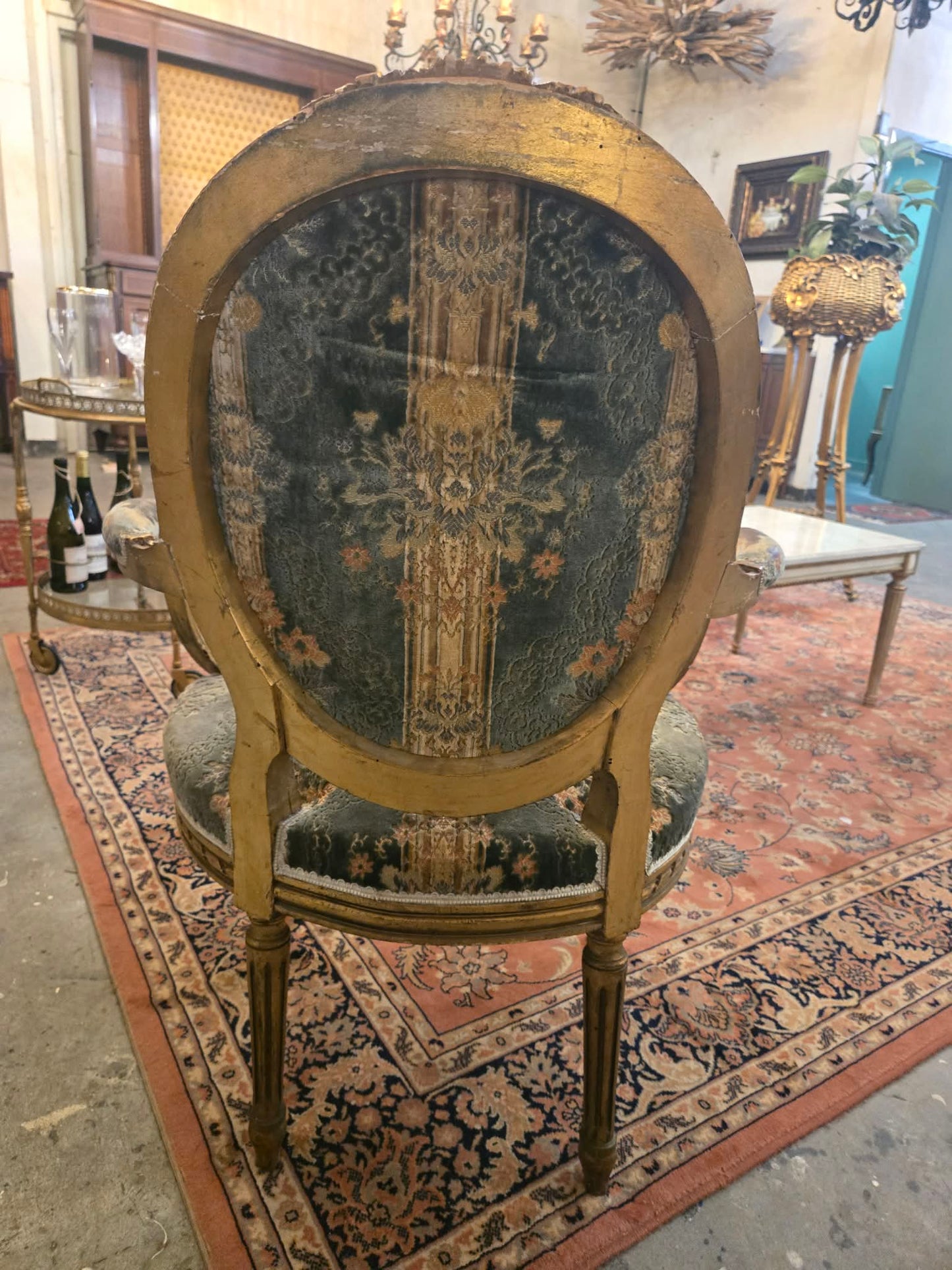 Antique French Giltwood Salon Seating Set, Settee and Four Chairs, c.1900