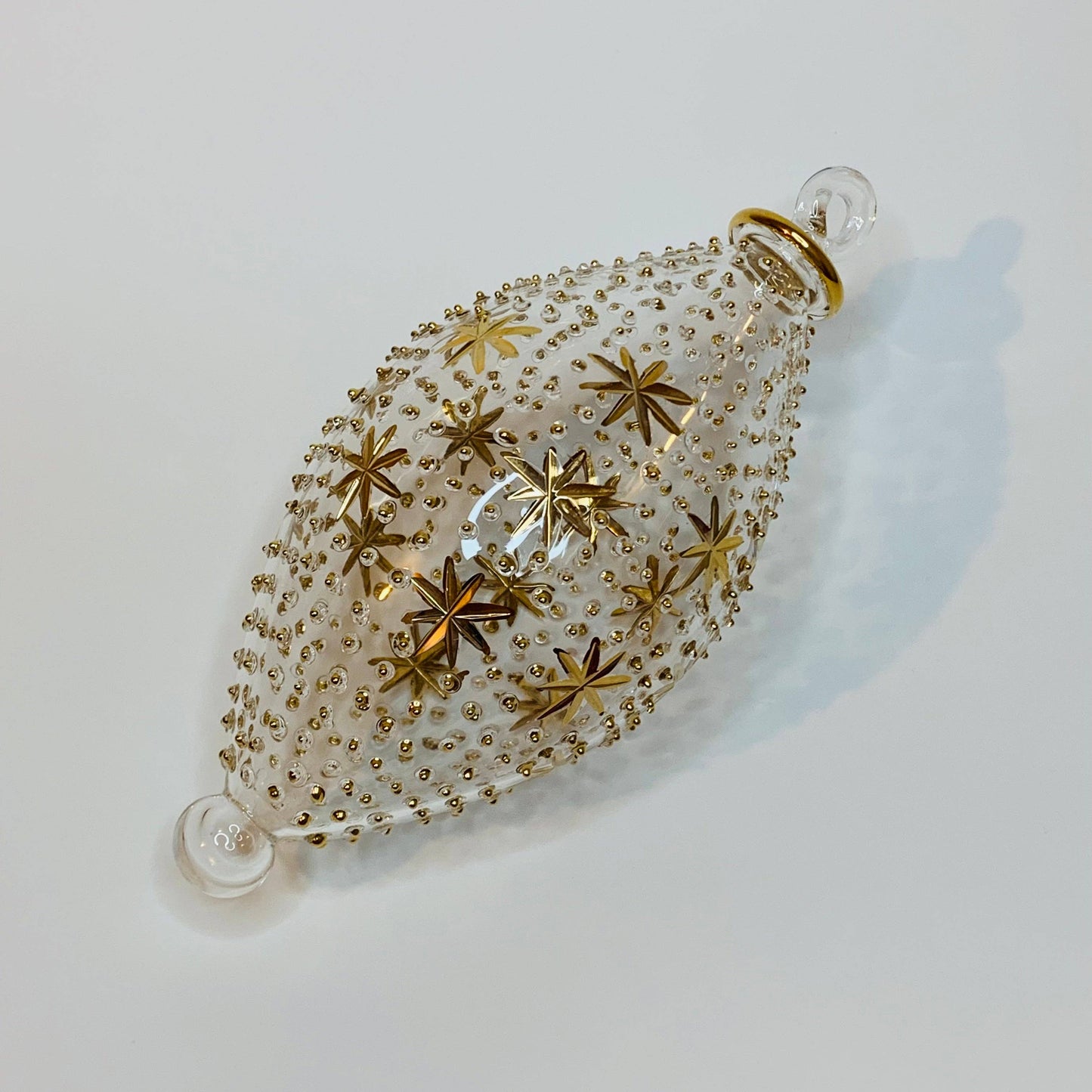 Blown Glass Oval Ornament - Gold Stars & Dots