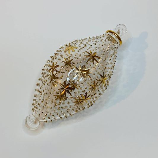Blown Glass Oval Ornament - Gold Stars & Dots