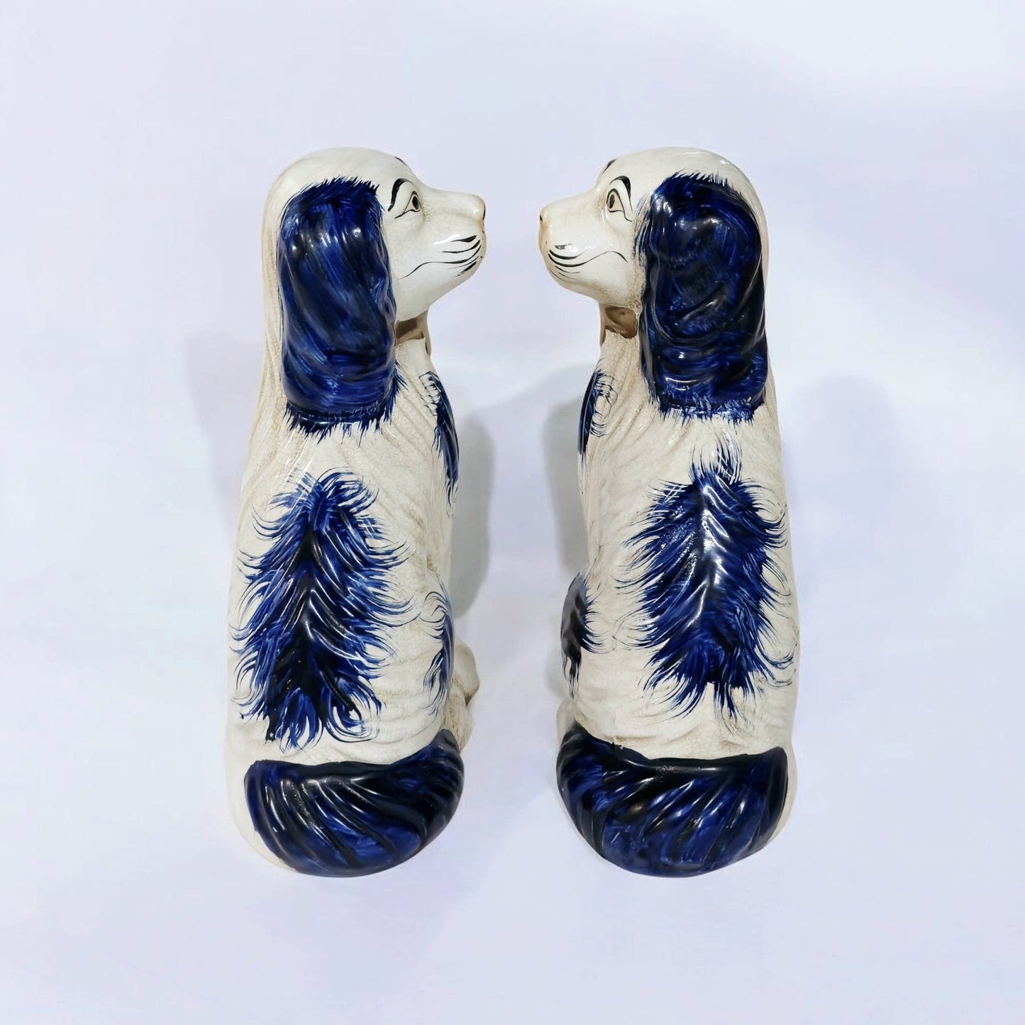 Blue and White Ceramic Staffordshire Dog Pair