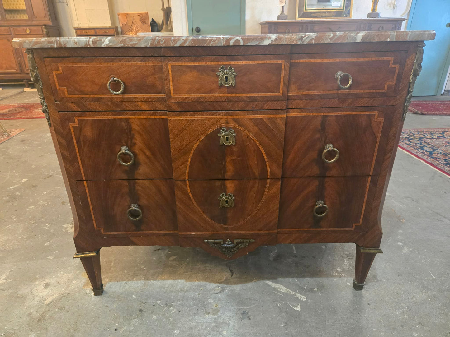 French Louis XVI–Style Marble-Top Commode/ Buffet with Ormolu, c.1920