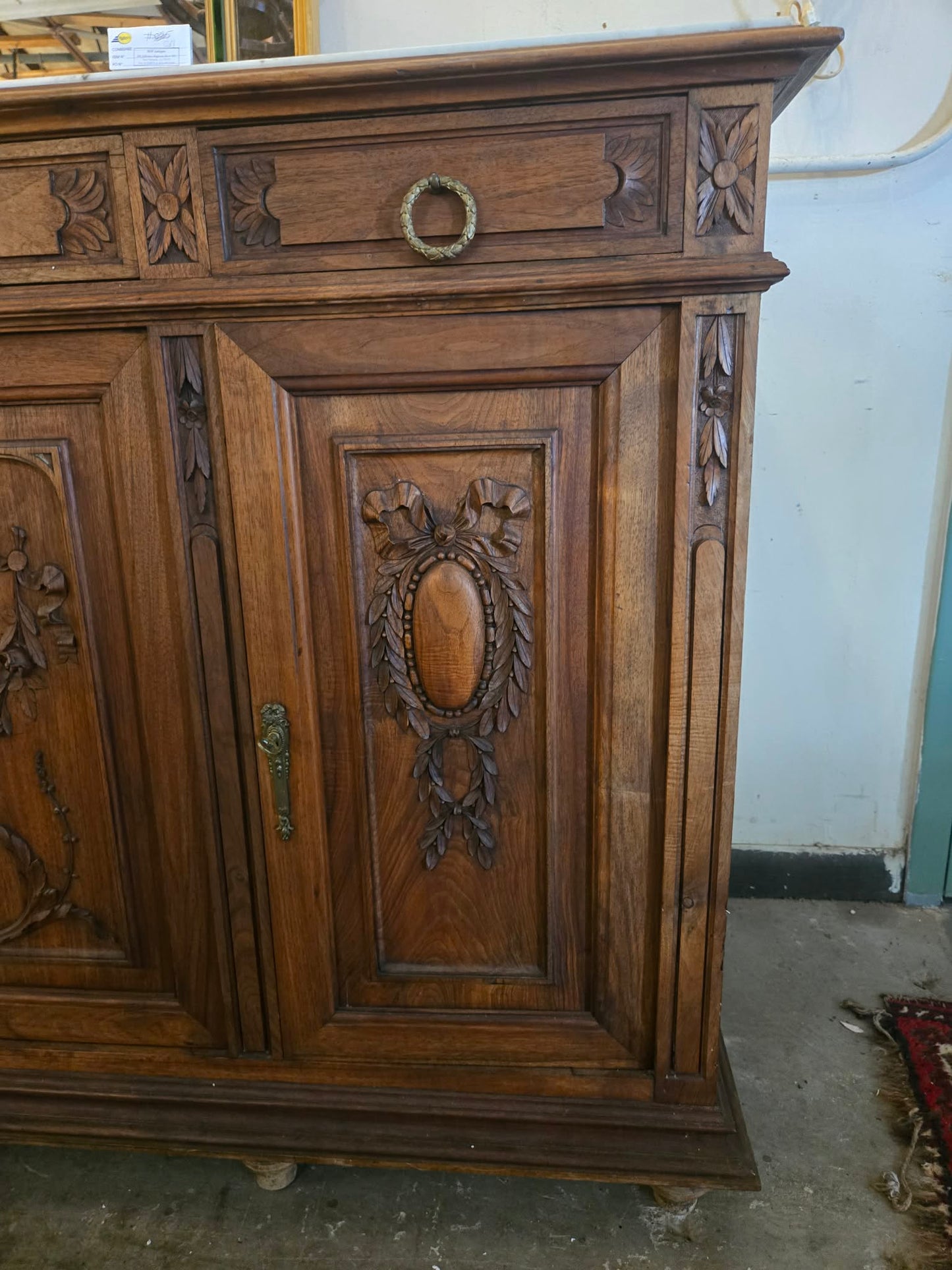 Antique French Carved Marble Top Buffet / Sideboard, Circa 1800