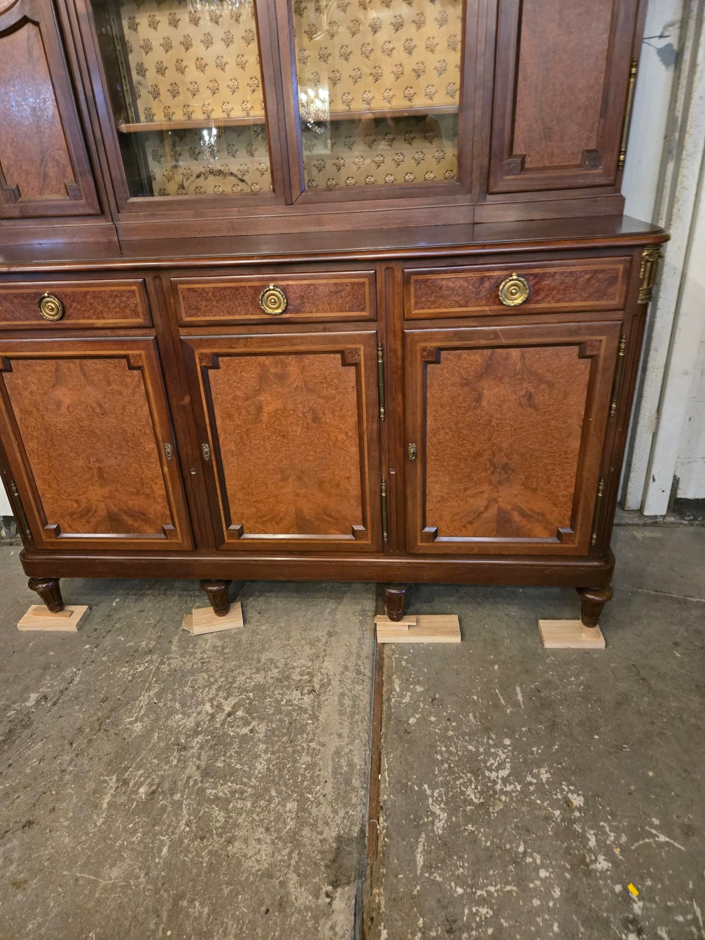 Antique 1850s French Walnut Buffet Deux-Corps with Glazed Upper Cabinet
