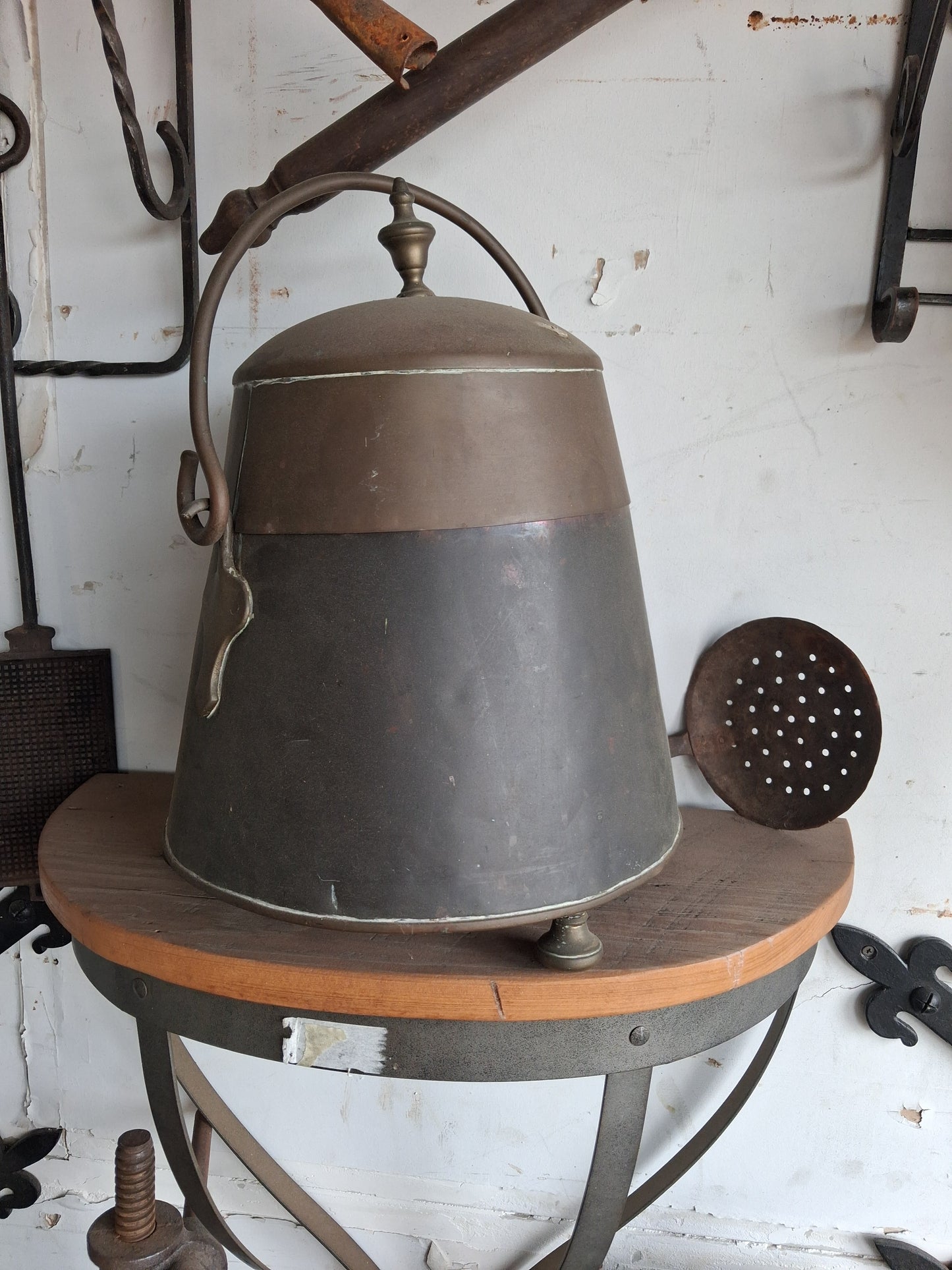 Antique Copper and Brass Covered Coal Scuttle / Fireplace Fuel Bin