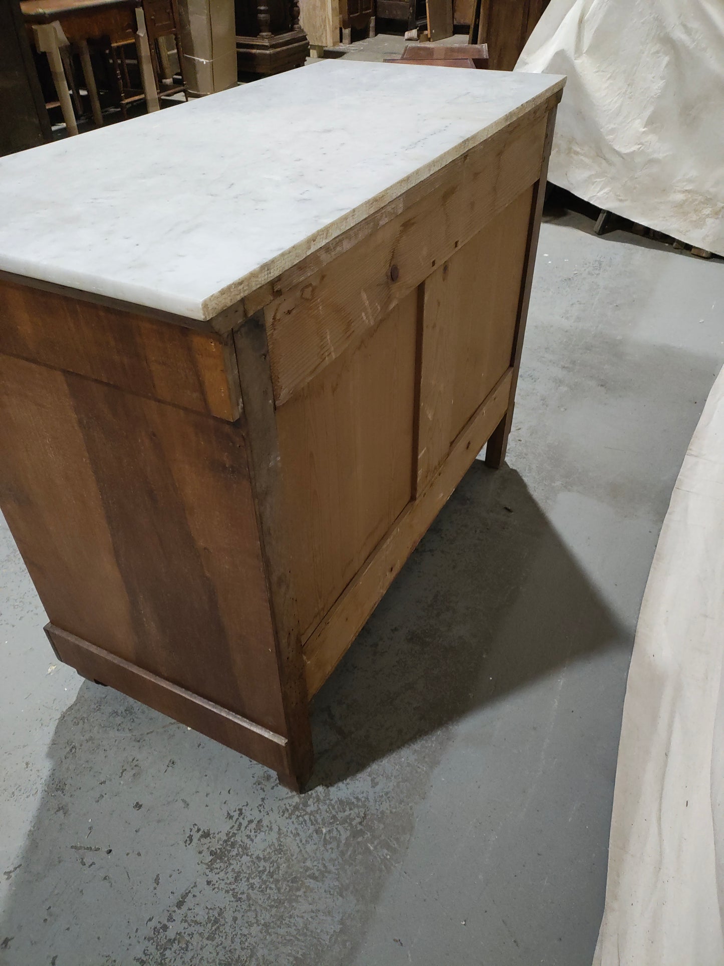 Antique French Louis Philippe Four-Drawer Walnut Commode with Carrara Marble Top