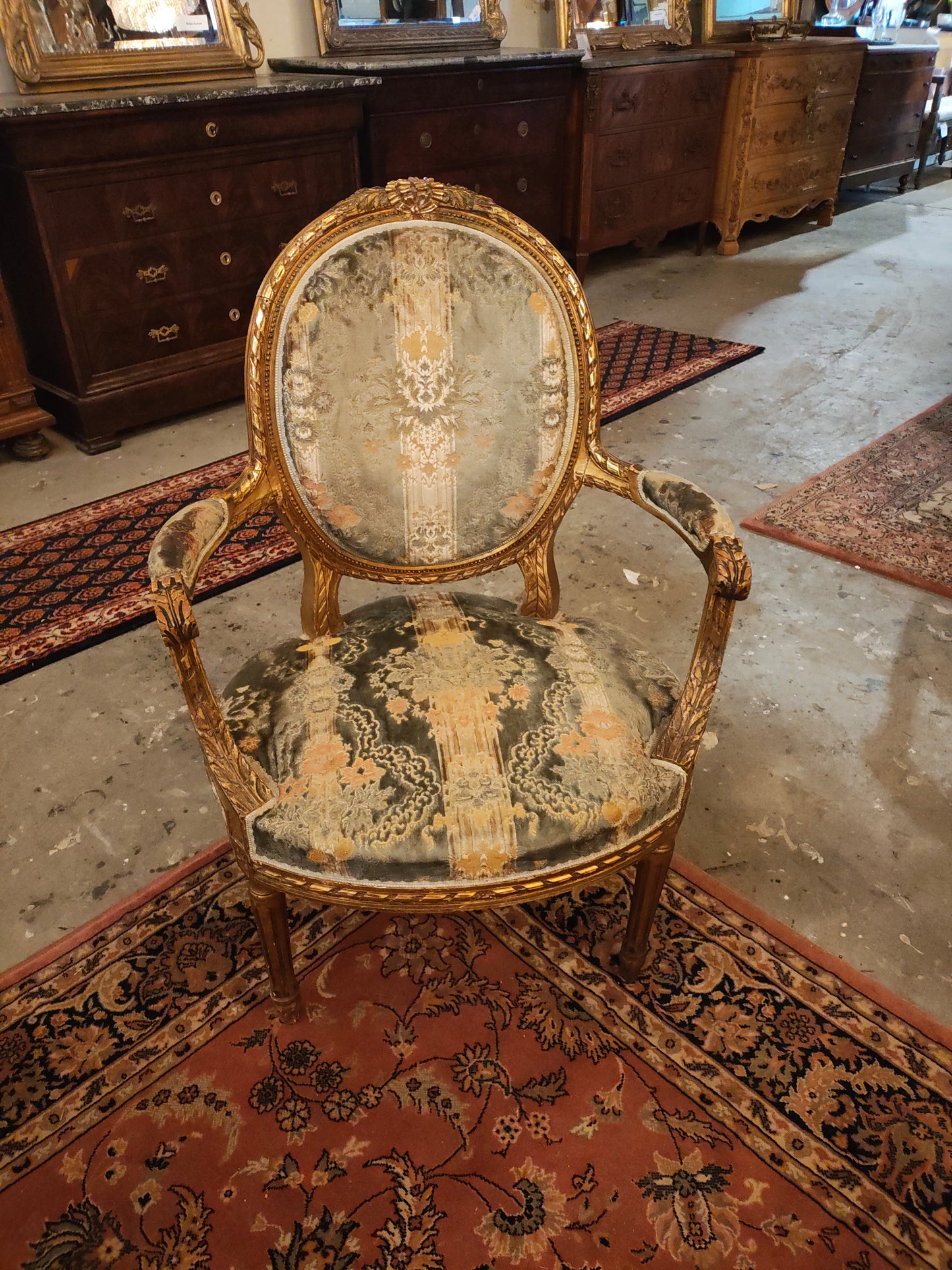 Antique French Giltwood Salon Seating Set, Settee and Four Chairs, c.1900