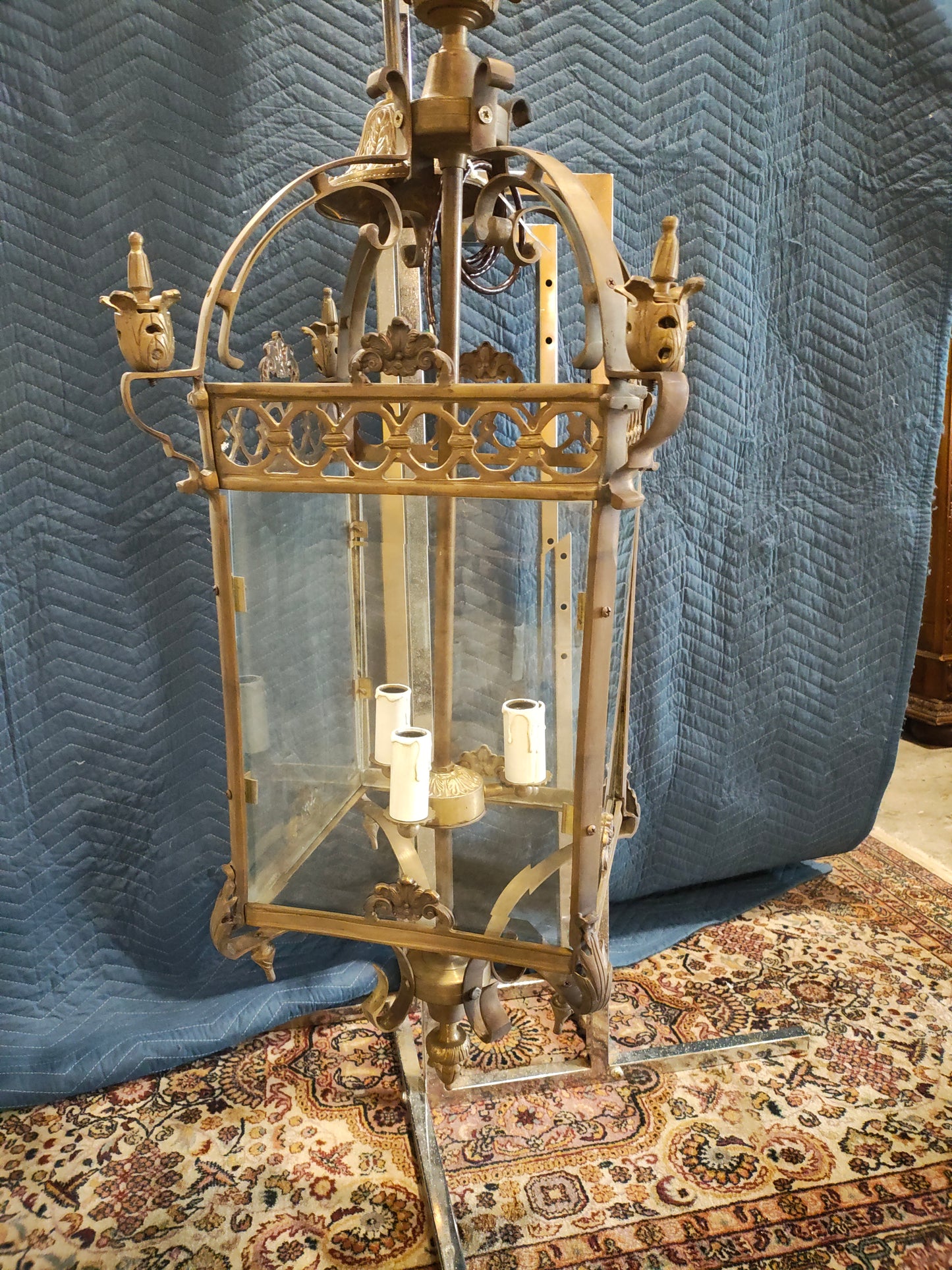 Maxime L French Louis XV Style Brass & Glass Hall Lantern