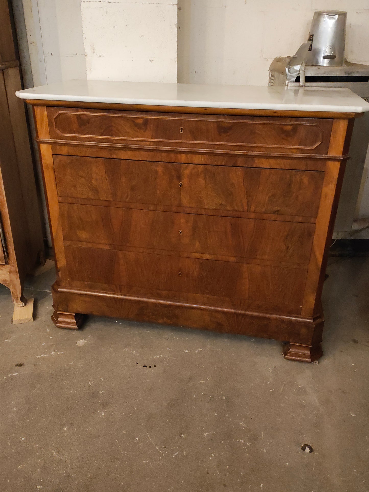 19th Century French Louis Philippe Walnut Marble-Top Commode
