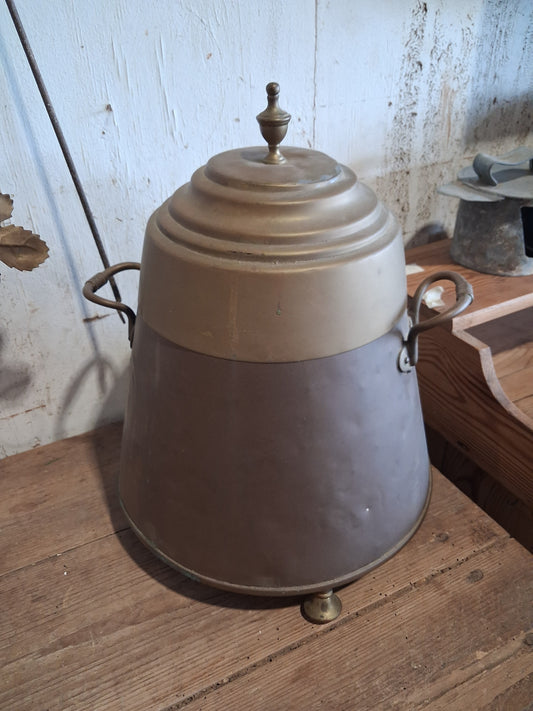 Antique Copper and Brass Covered Coal Scuttle / Fireplace Fuel Bin