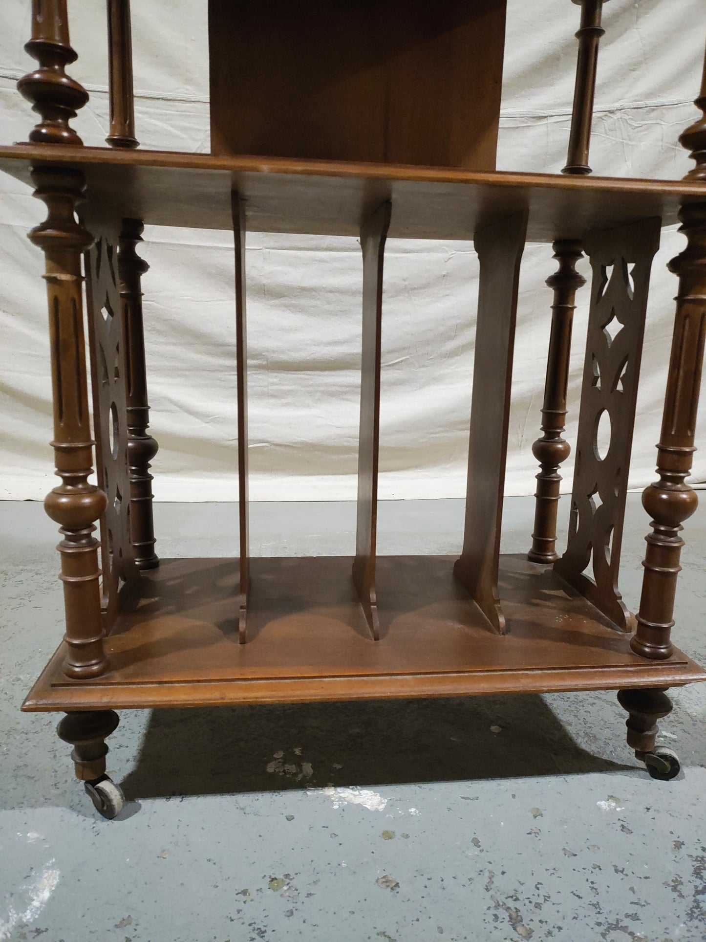 Antique Victorian Walnut Sheet Music Cabinet / Record Cabinet with Patterned Glass