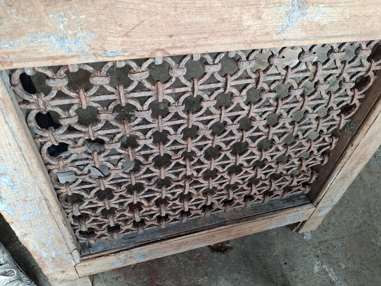 19th Century Architectural Iron Grille Panel in Wood Frame