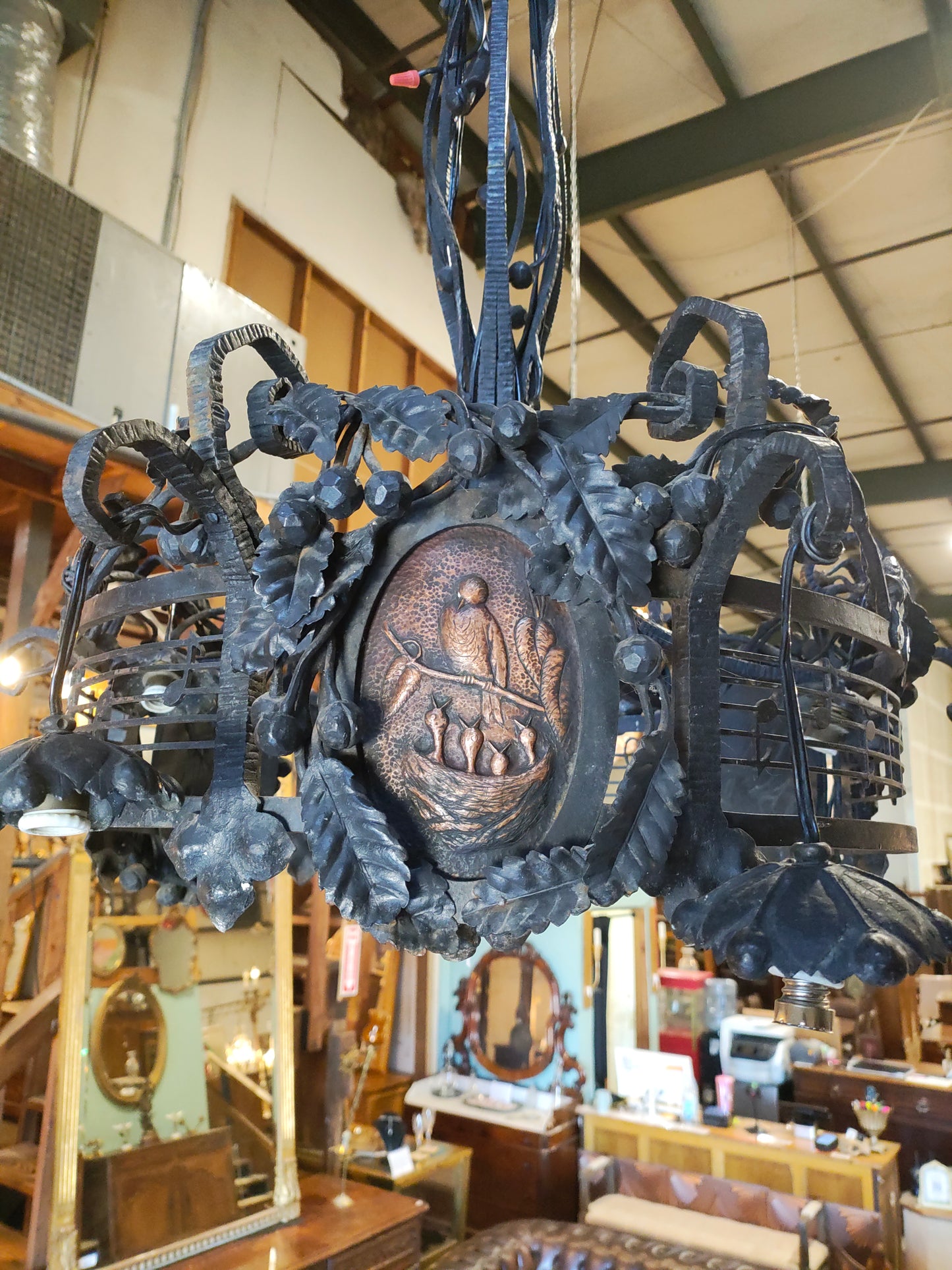 19th Century French Forged Iron Music Hall Chandelier from a Provençal Castle