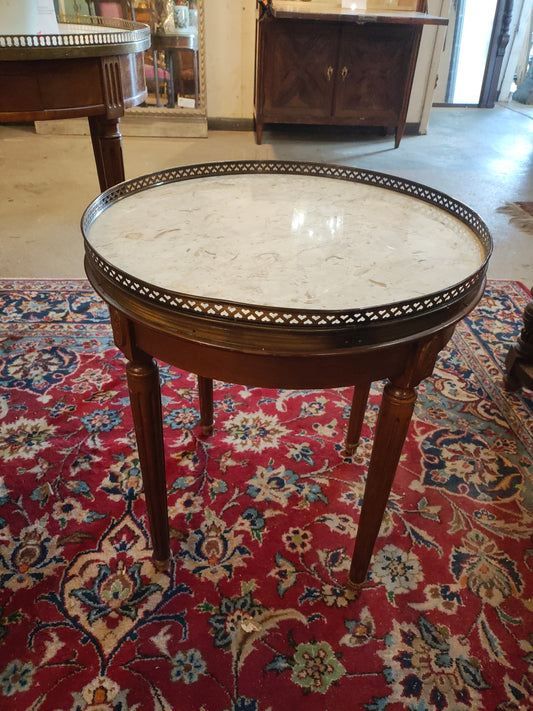 Early 20th-Century French Marble-Top Side Table with Pierced Brass Gallery