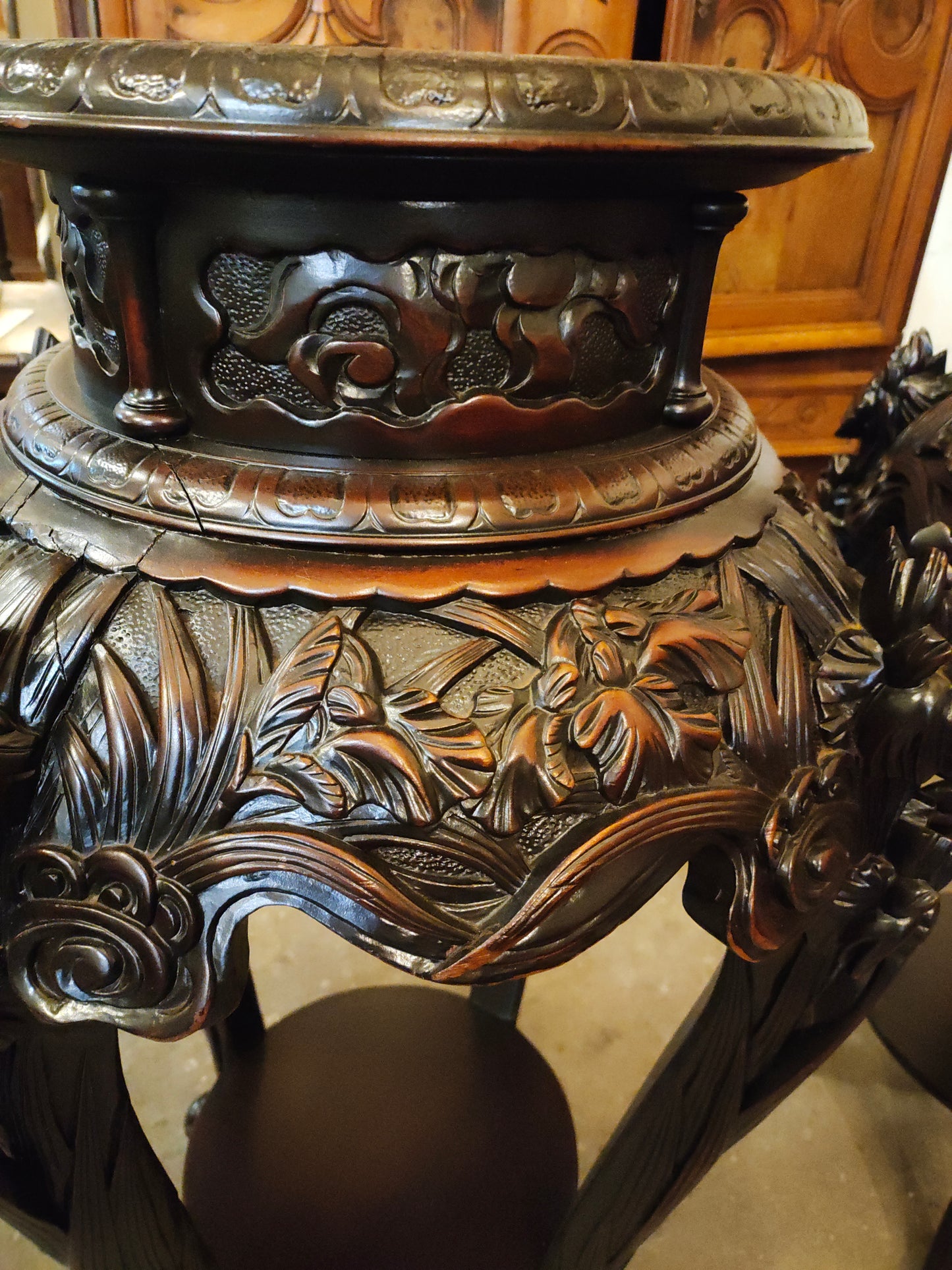 Handcarved Antique Rosewood Plant Stand Sold as a Pair