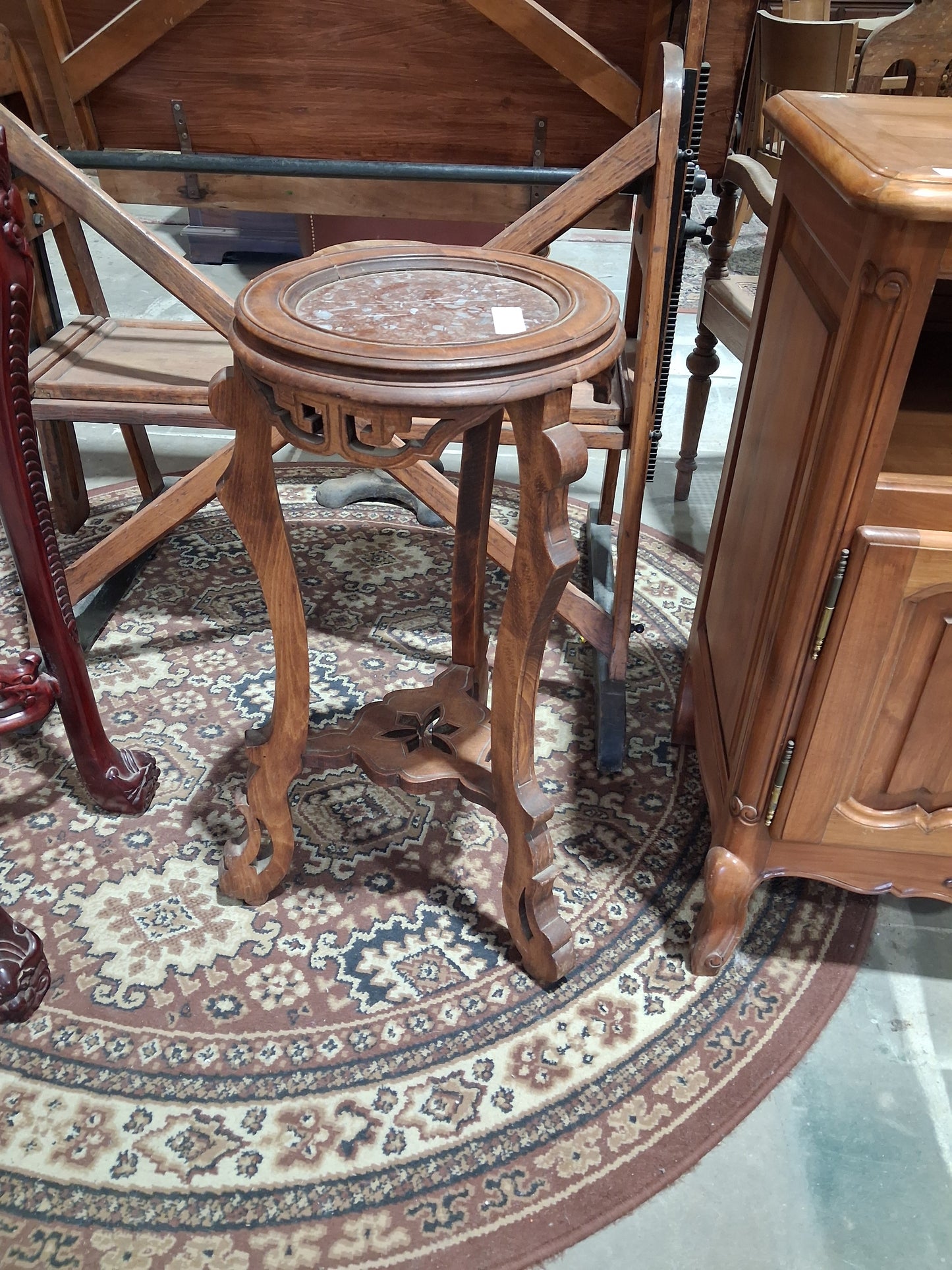 Vintage Chinoiserie Tripod Marble Top Accent Table