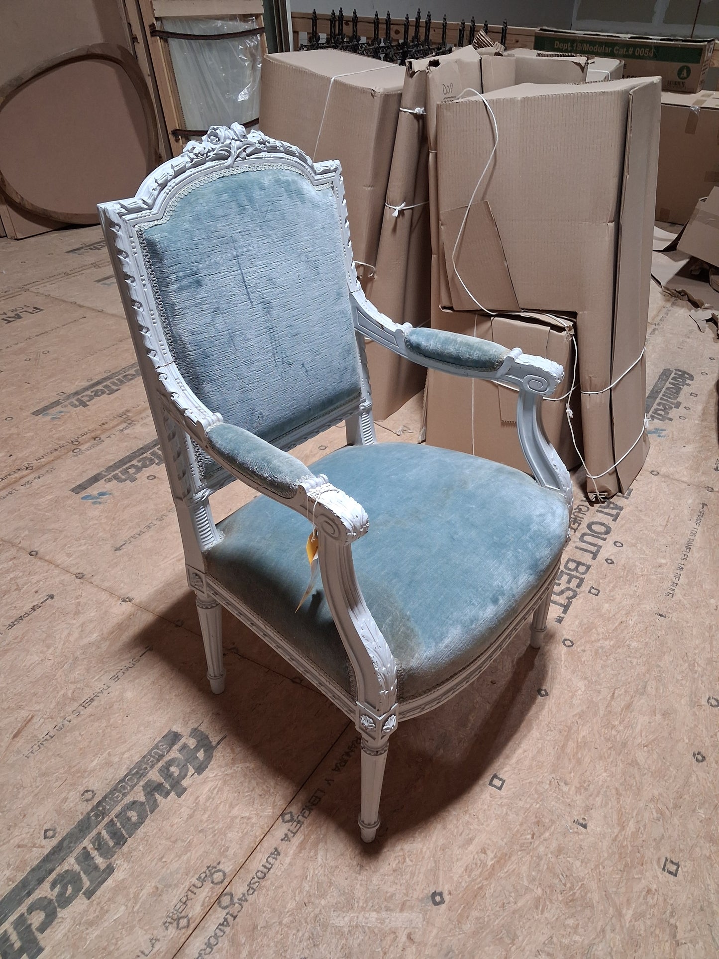 Antique French Louis XVI Painted Blue Bergère Armchair, Circa 1920