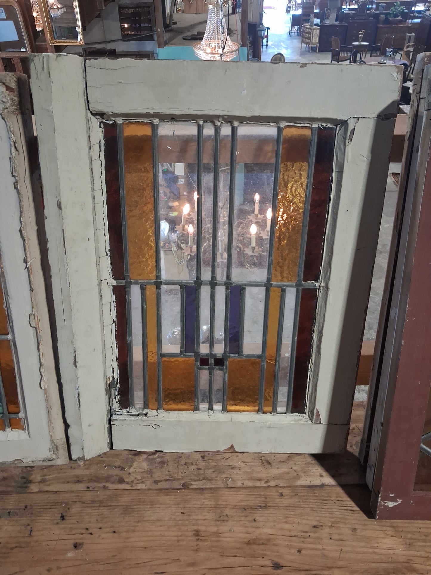 Early 20th Century Arts & Crafts Leaded Stained Glass Window Panel