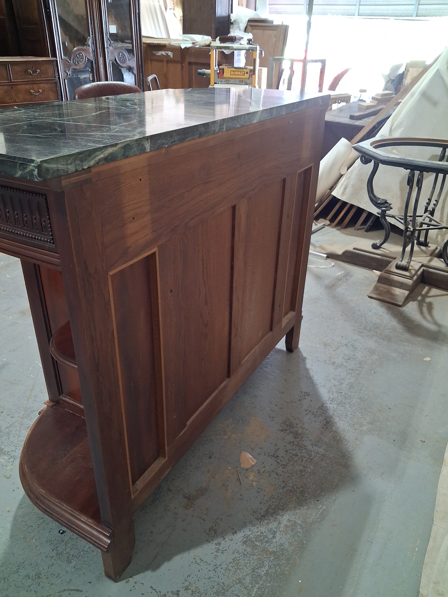 Antique French Louis XVI Revival Mahogany Marble Top Dining Room Suite, Circa 1890