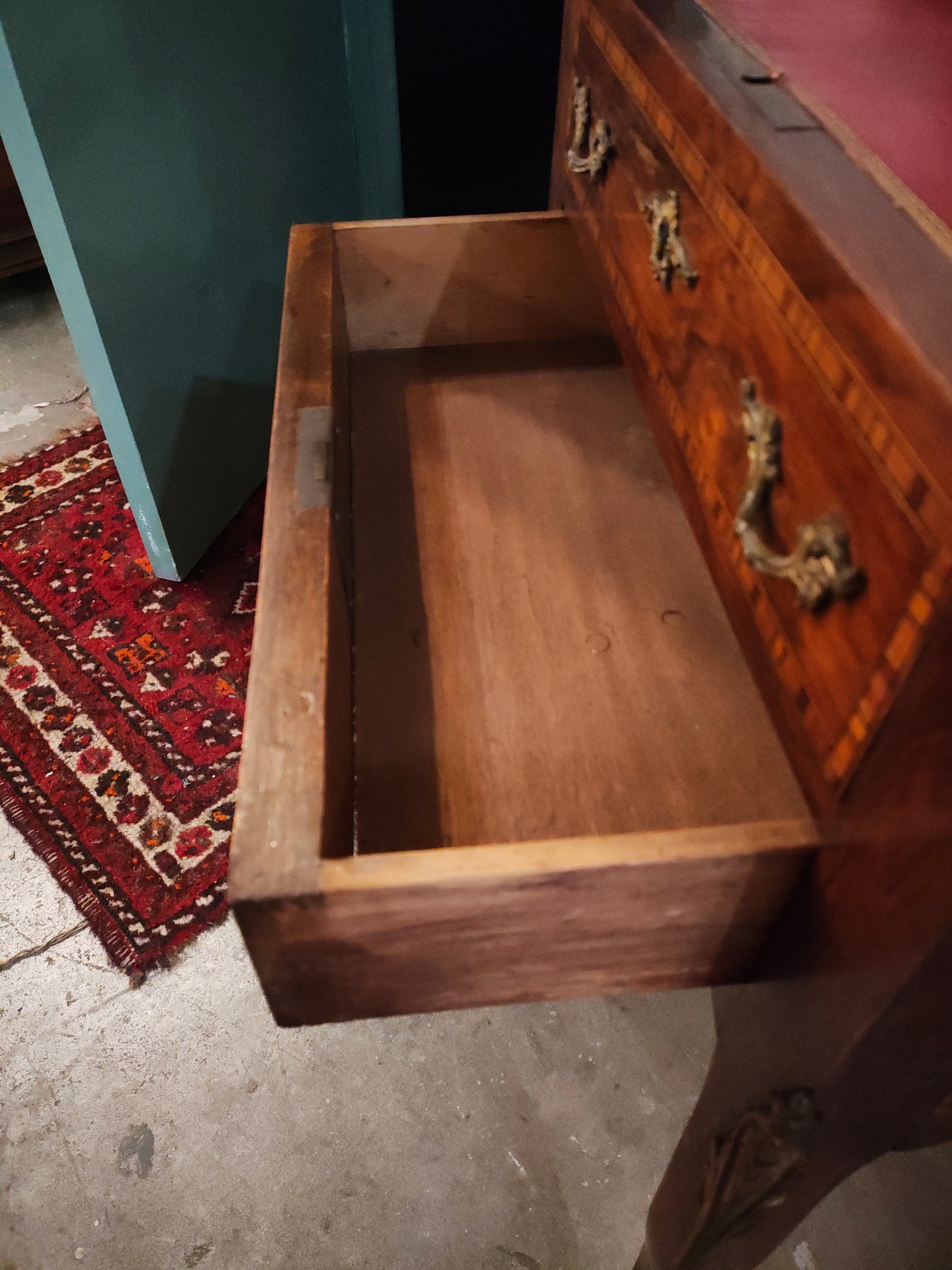 French 19th-Century Marquetry Writing Table with Brass Gallery