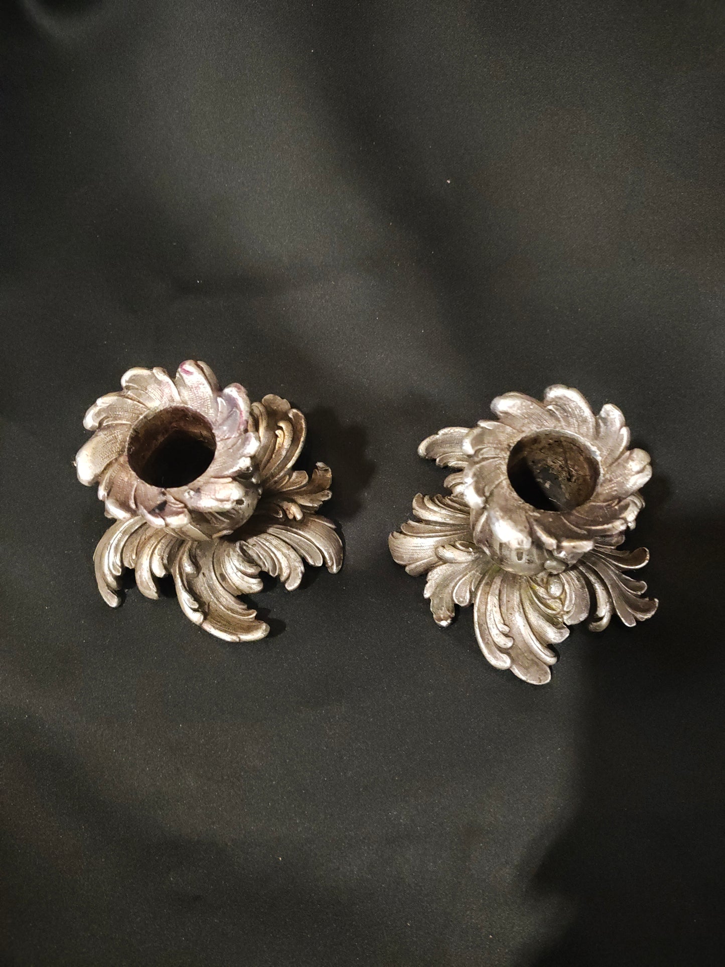 Pair of Rococo Style Silvered Leaf Candleholders