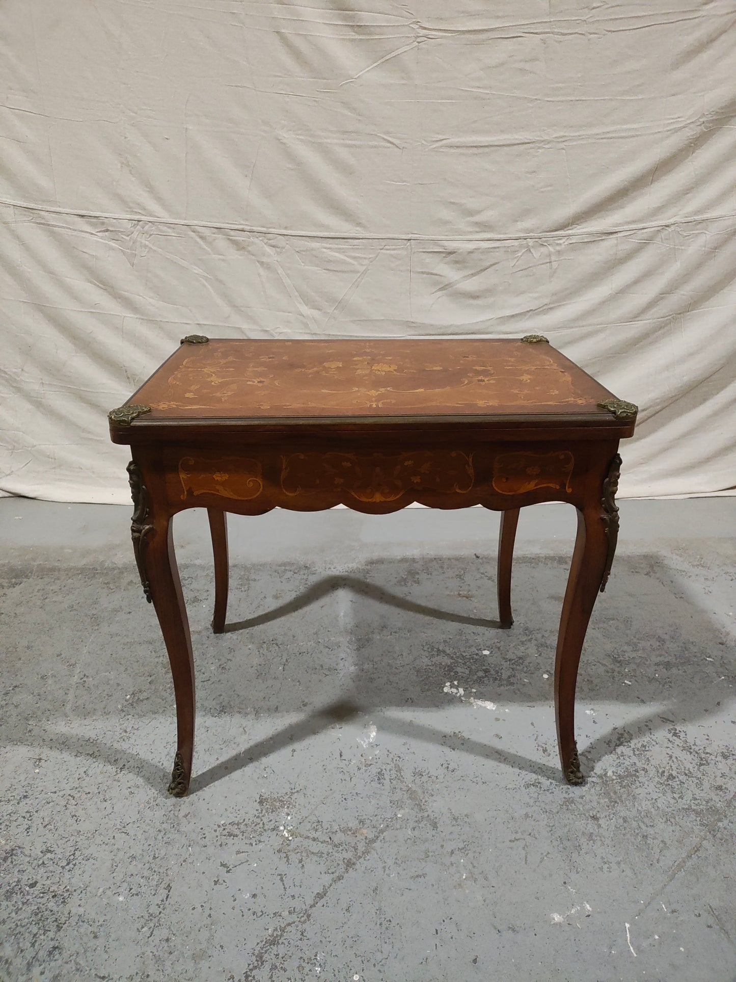 French Louis XV Style Marquetry Convertible Game Table with Chess & Backgammon