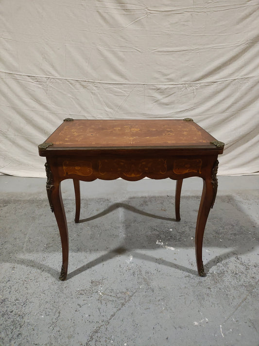 French Louis XV Style Marquetry Convertible Game Table with Chess & Backgammon