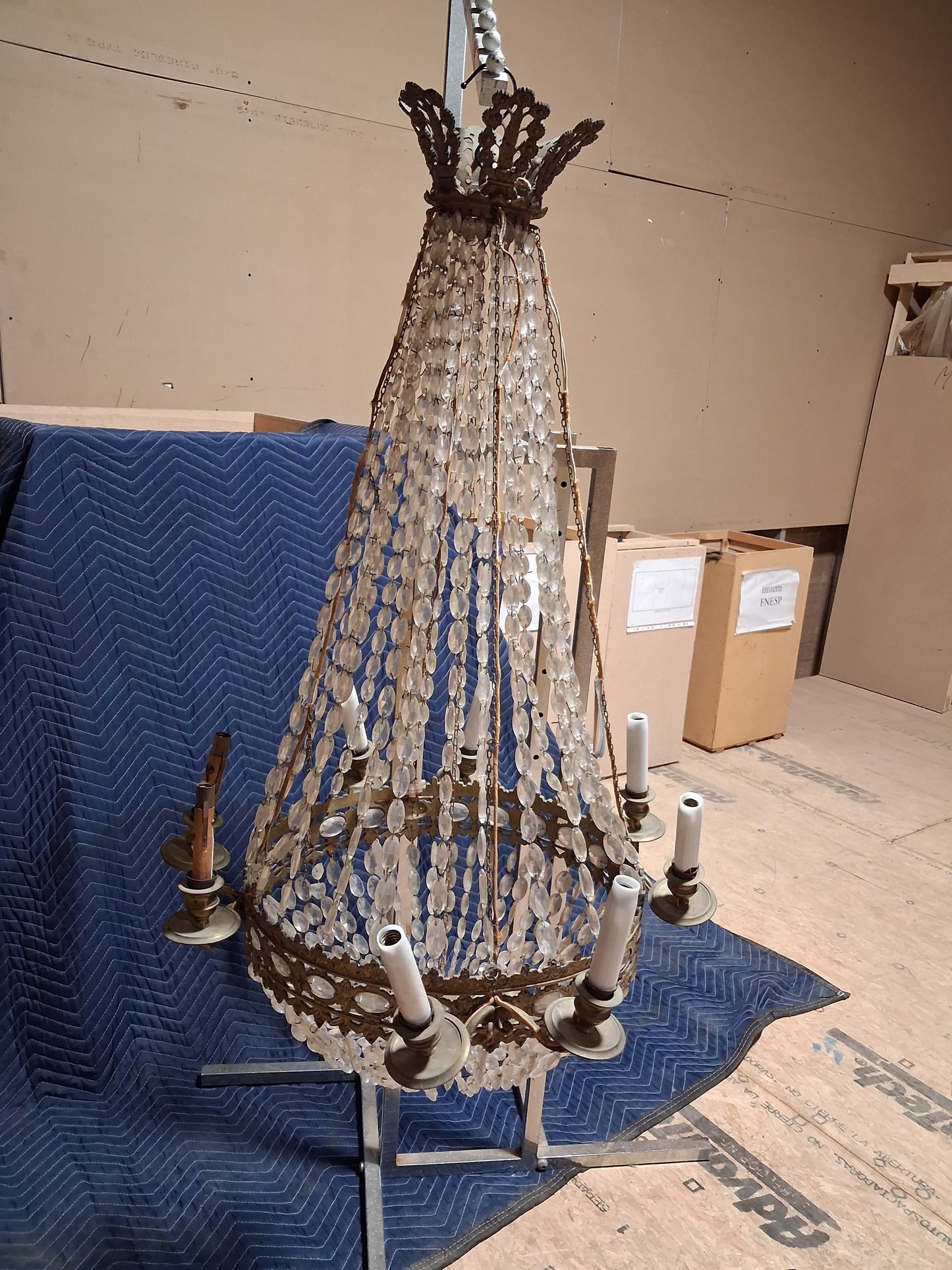 Antique French Empire Style Basket Chandelier with Faceted Glass Prisms c. 1880