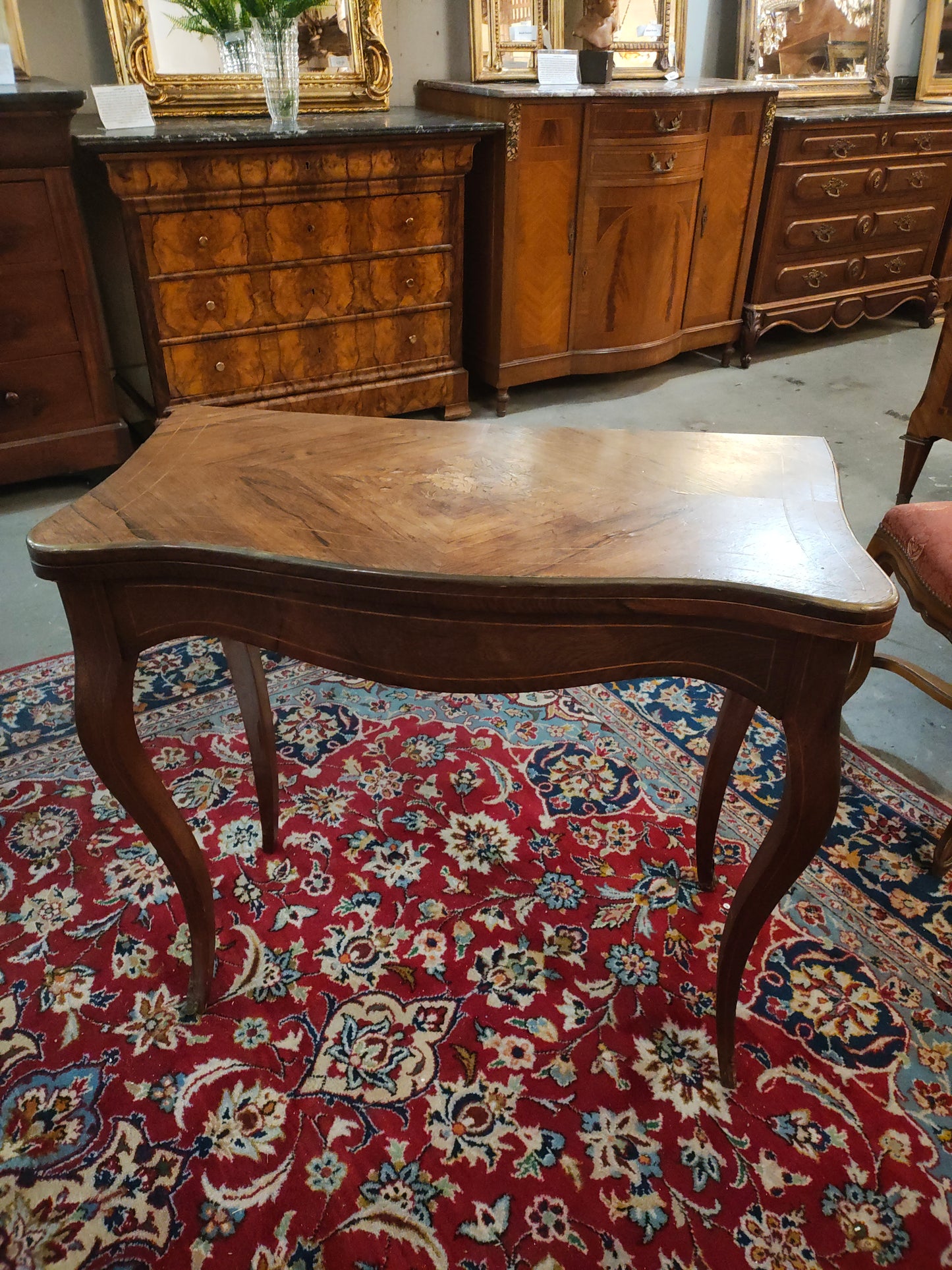 French Folding Card / Game Table with Marquetry Inlaid Top