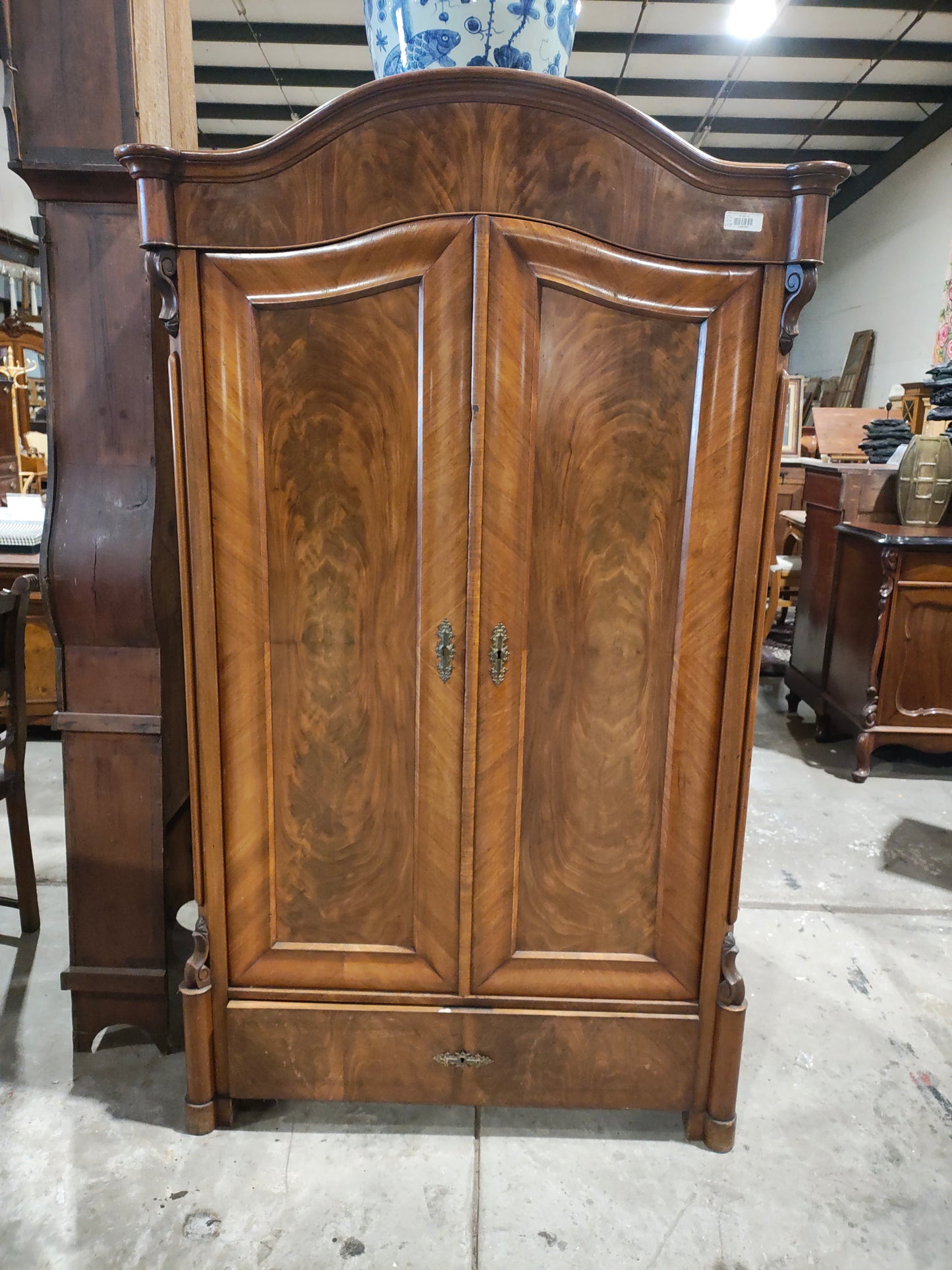 1880s German Mahogany on Pine Armoire