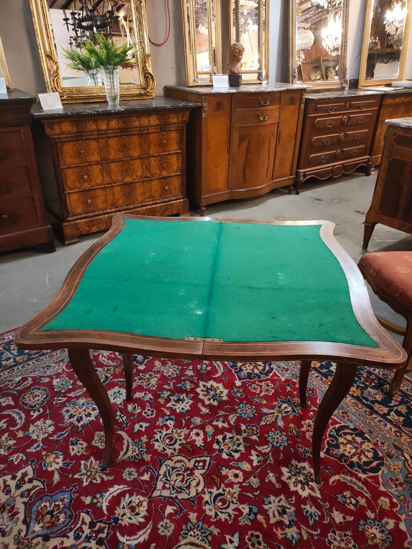 French Folding Card / Game Table with Marquetry Inlaid Top