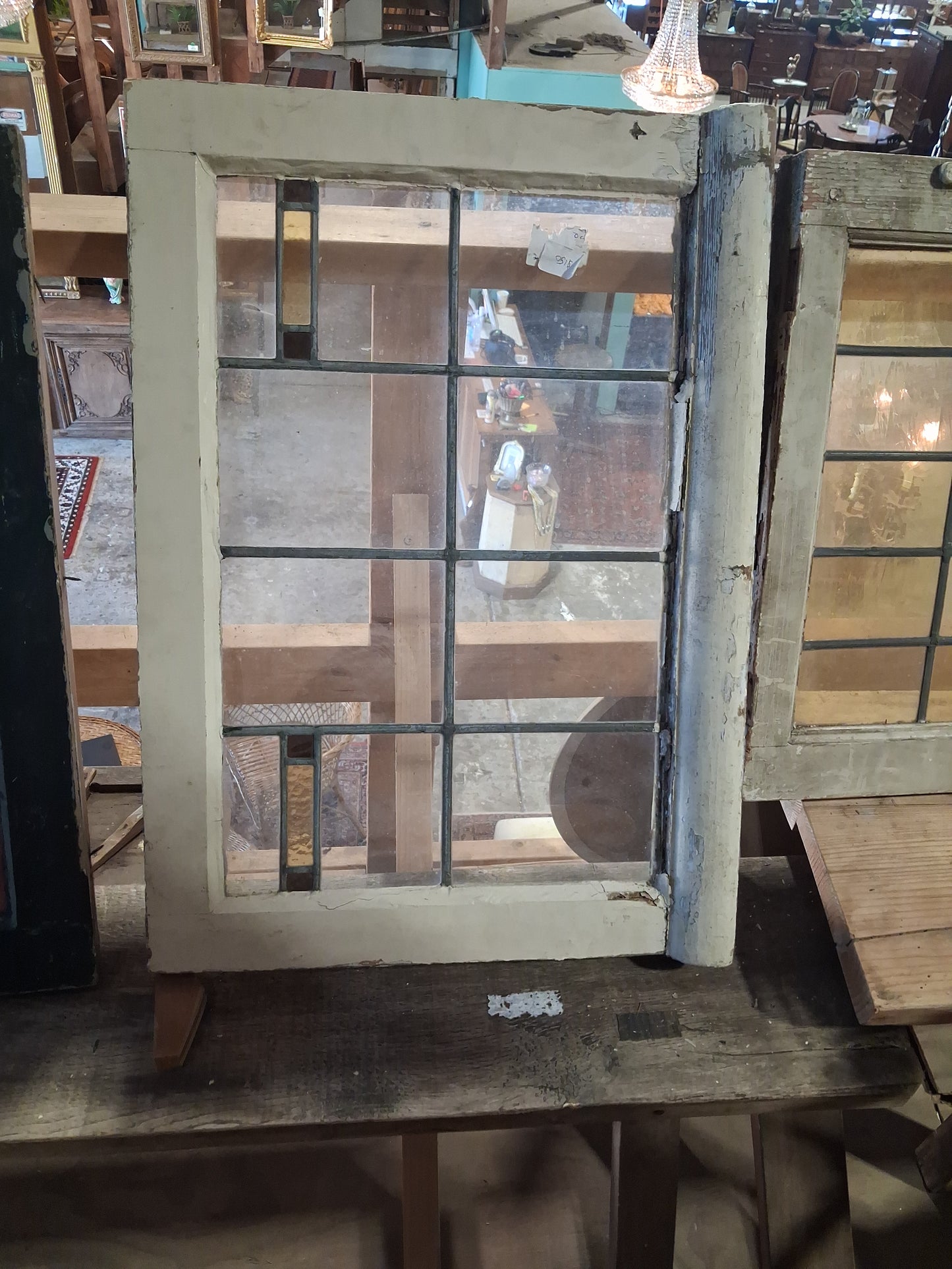 Antique Craftsman Window Sash with Leaded Accent Panes