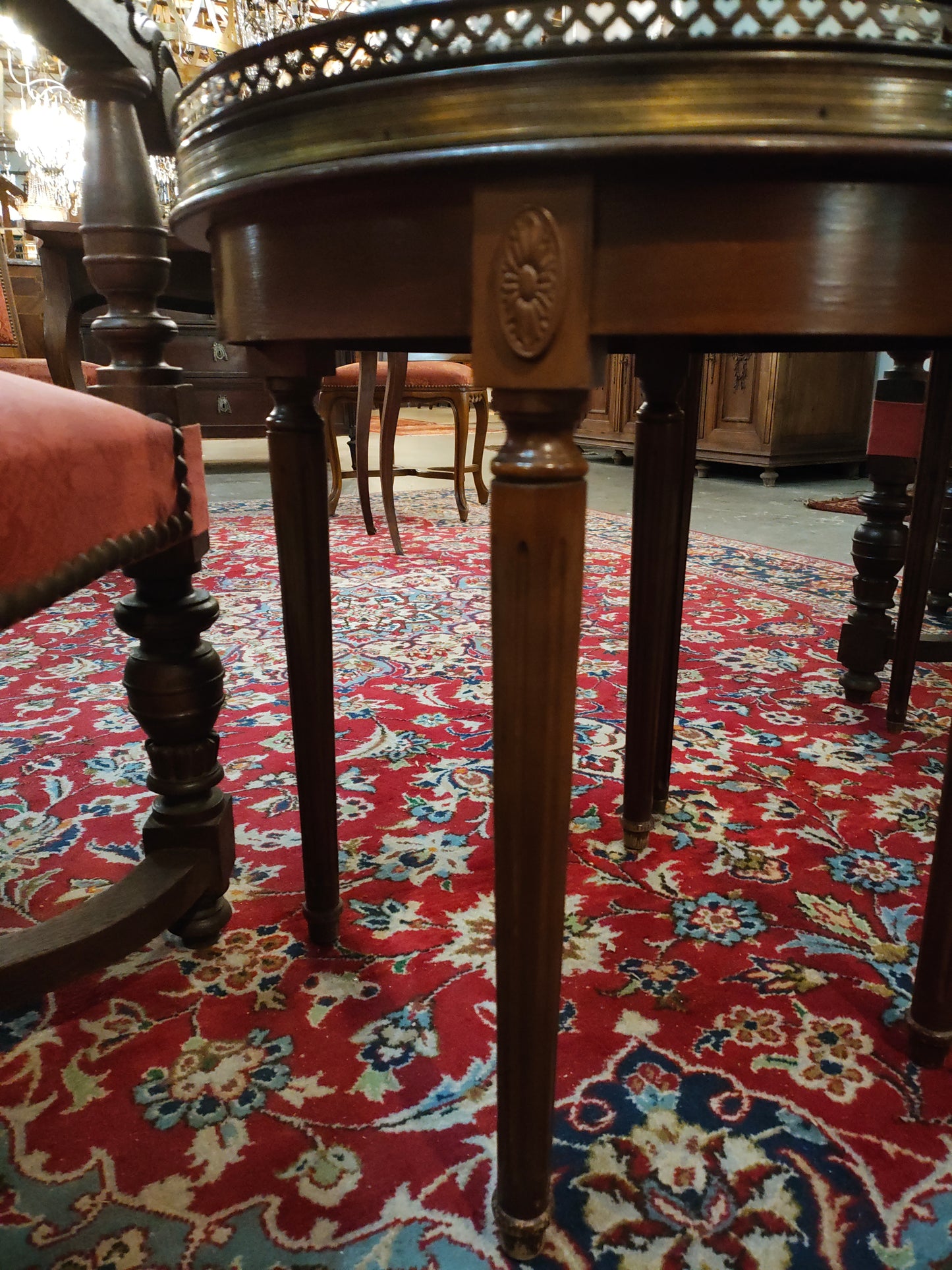 Early 20th-Century French Marble-Top Side Table with Pierced Brass Gallery