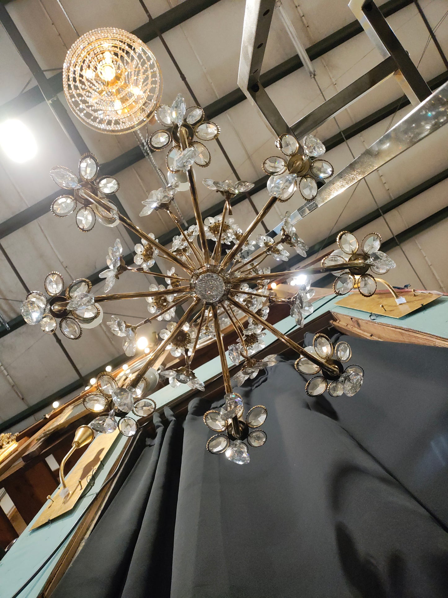 Vintage Italian Crystal Floral Chandelier | Gilt Metal | 8-Light | 1950s
