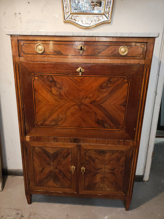 18th Century French Louis XVI Secretary Desk Converted Bar with Marble Top (c. 1780)