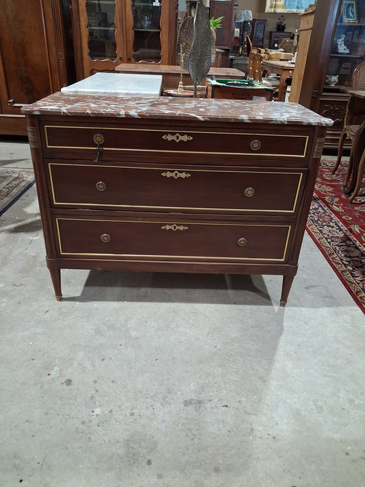 Louis XVI Mahogany Commode with White Marble