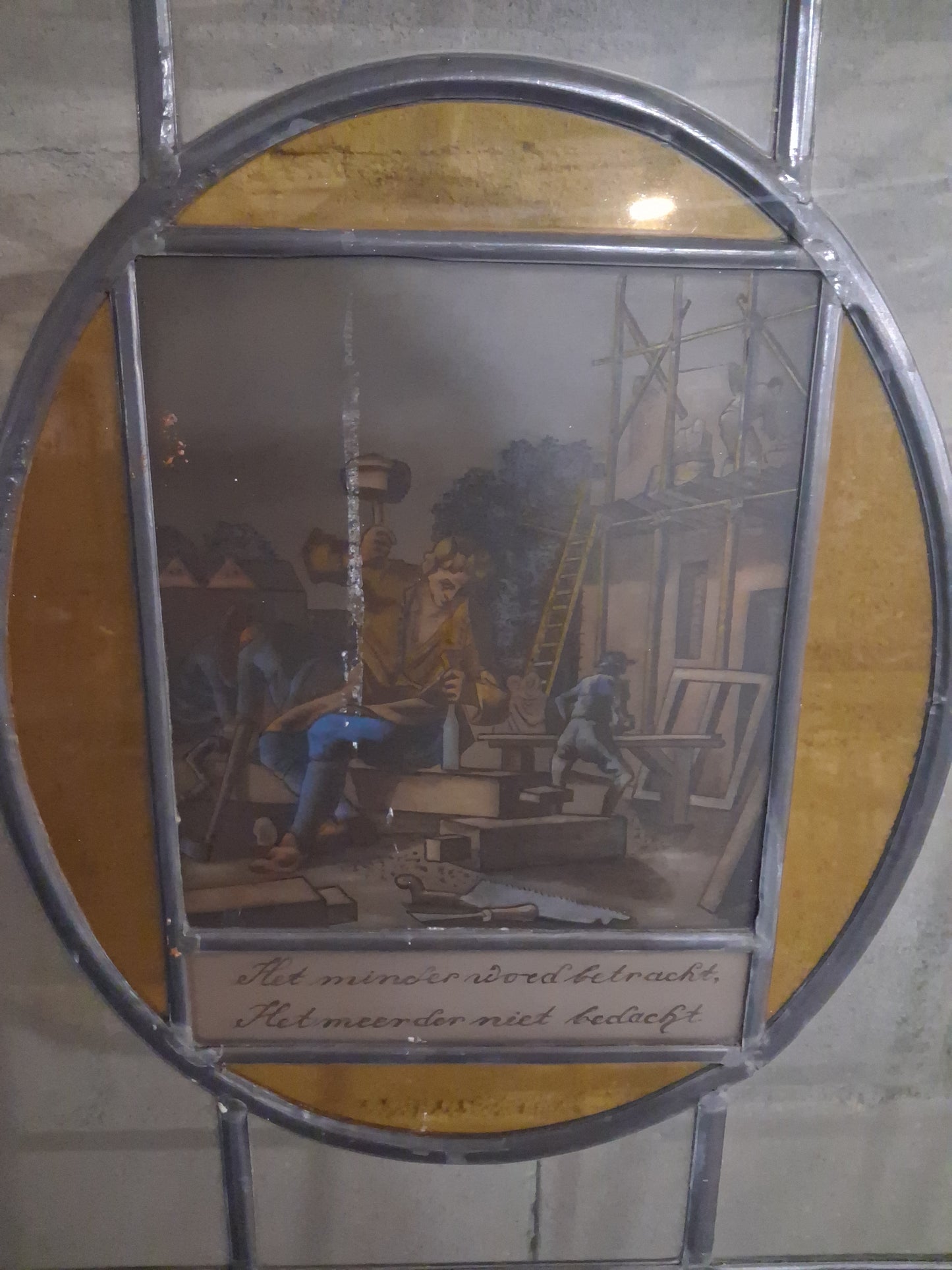 Monumental Dutch Arts & Crafts Leaded & Painted Glass Window