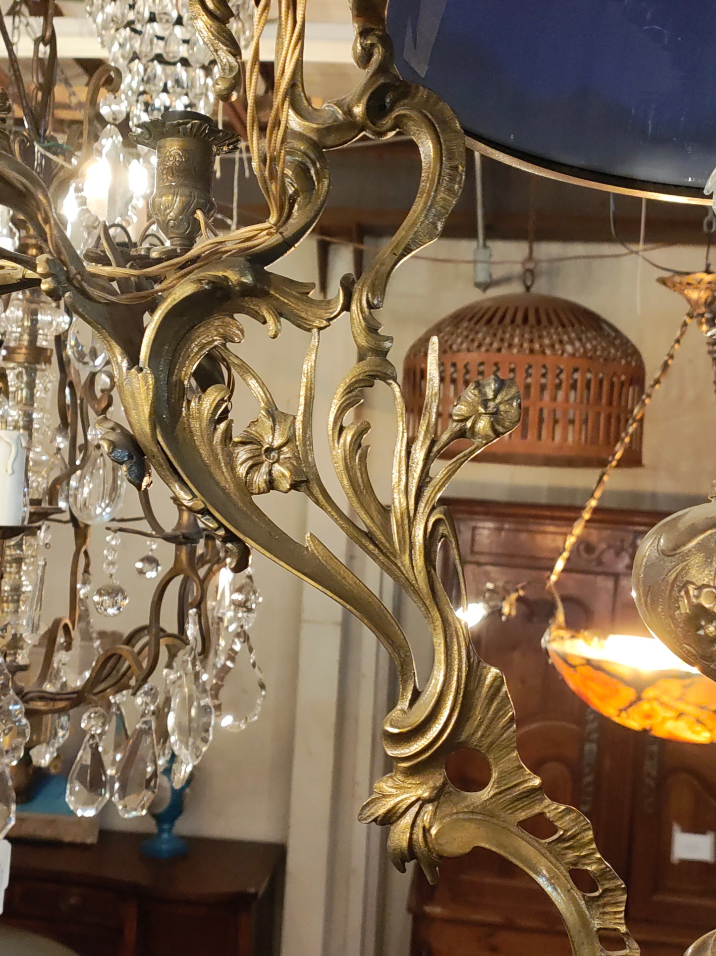 1880s French Bronze and Cobalt Opaline Chandelier – Var Region, Provence