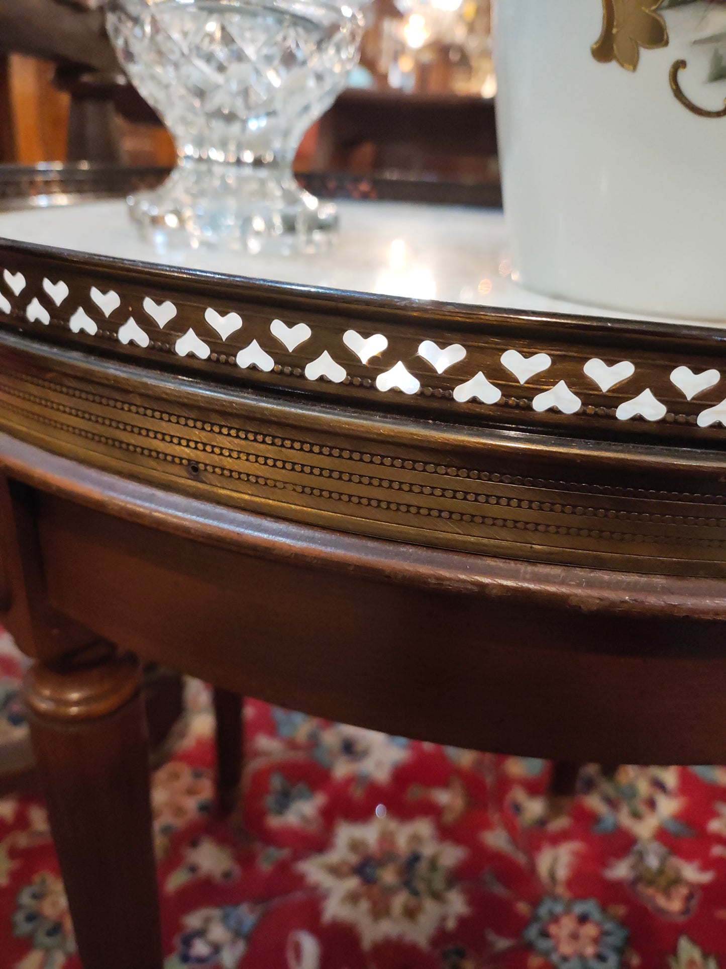 Early 20th-Century French Marble-Top Side Table with Pierced Brass Gallery