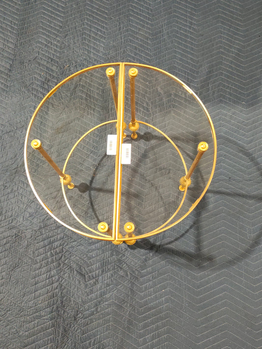 Pair of French Gilt Brass Demi-Lune Console Tables with Glass Tops