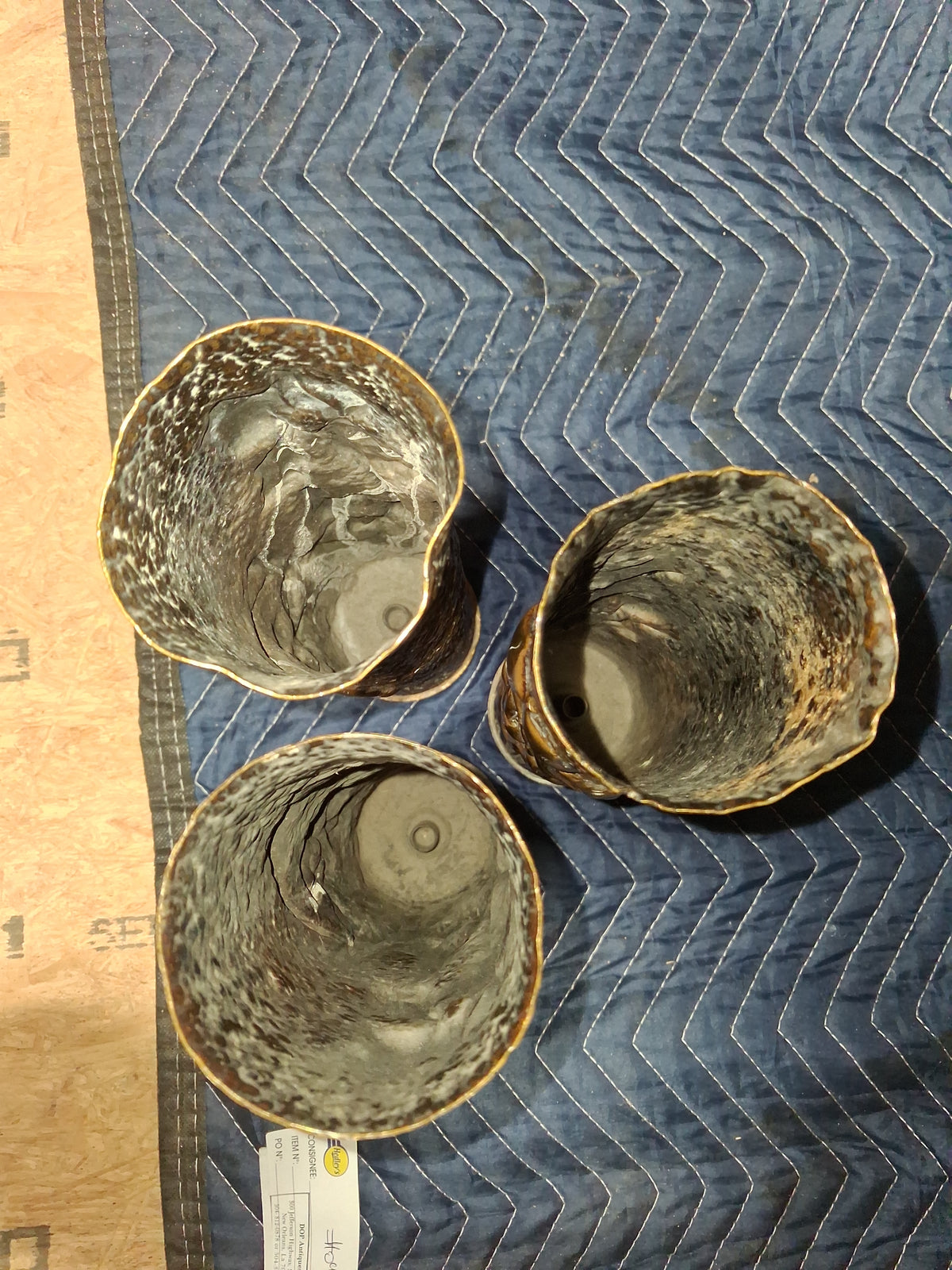 French WWI Trench Art Iris Shell Vase Set, Three 75mm Artillery Casings
