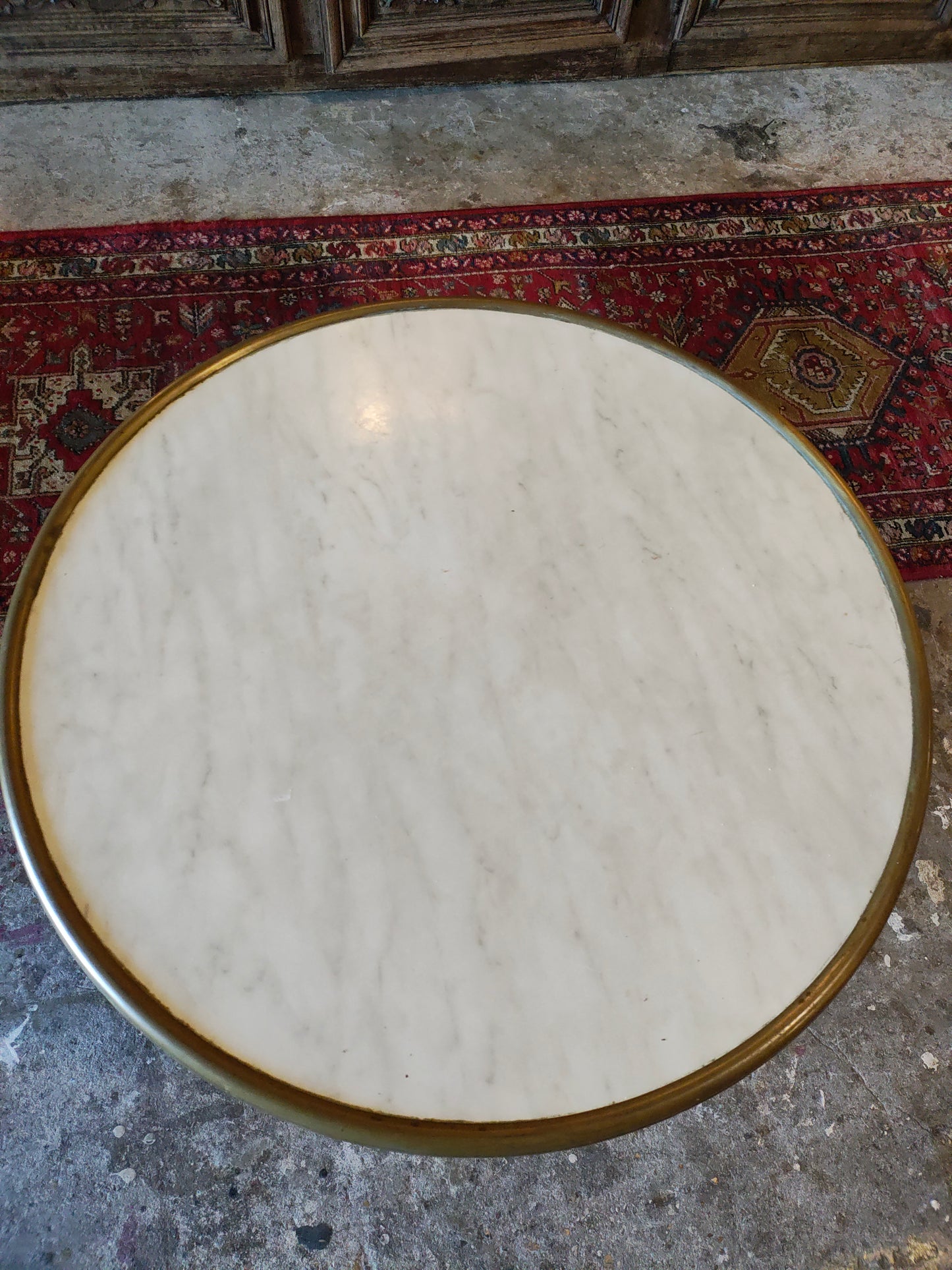 French Carrara Marble Parisian Café Table with Brass Gallery & Cast-Iron Lion Paw Base