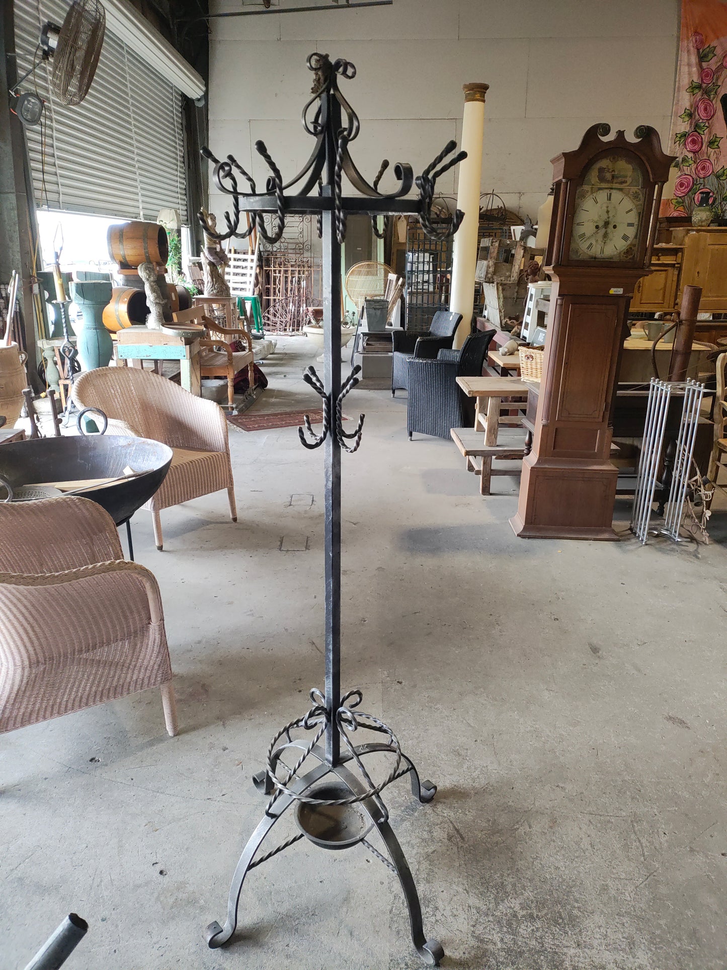 Vintage Hand-Forged Wrought Iron Coat Rack / Hall Tree, Spanish Revival Style